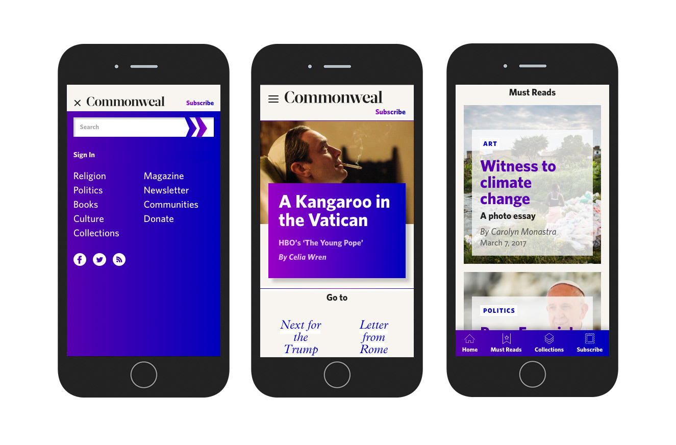 three mobile screens