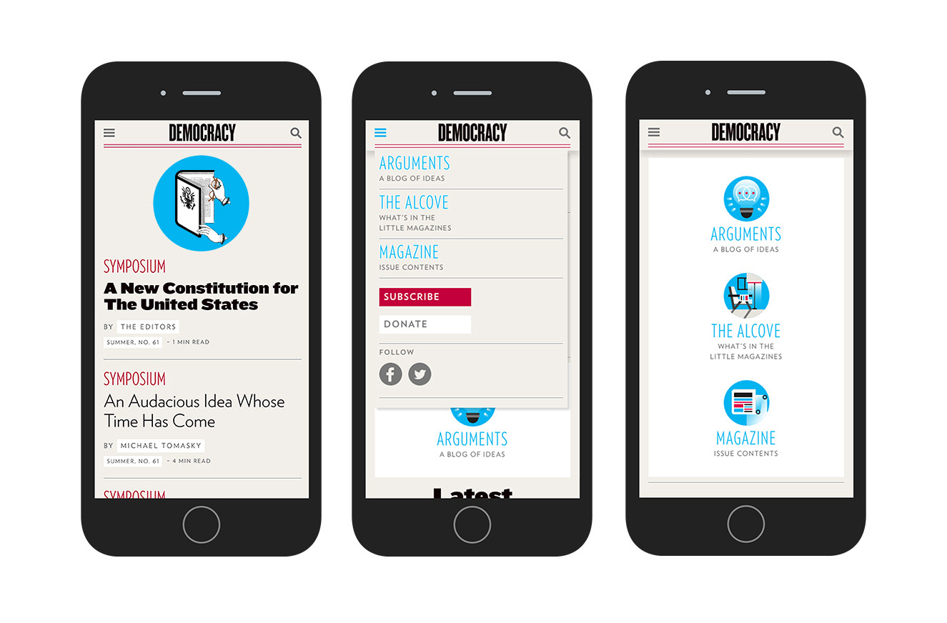 three mobile screens