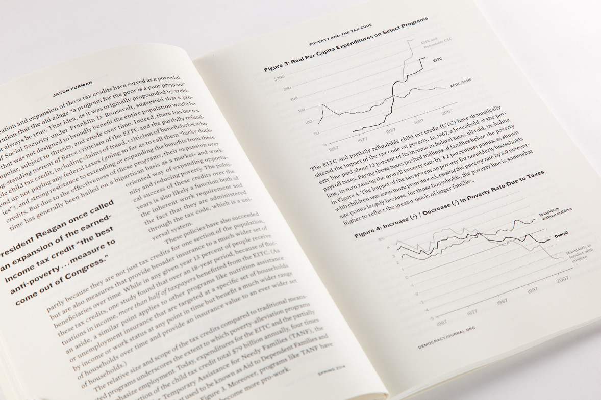 print magazine interior, showcasing data visualizations
