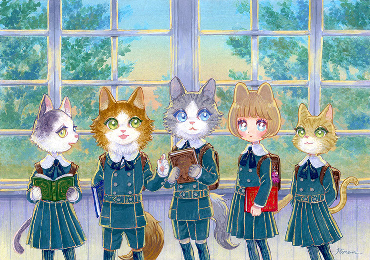 〈ねこのなかにひとり〉2024.1制作/145×210mm/使用画材：アクリル、アクリルガッシュ、雲母