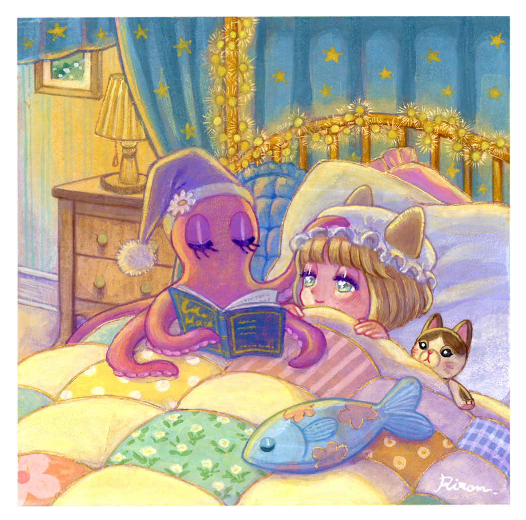 〈眠りの道標〉2024.2制作/100×100mm/使用画材：アクリルガッシュ、雲母