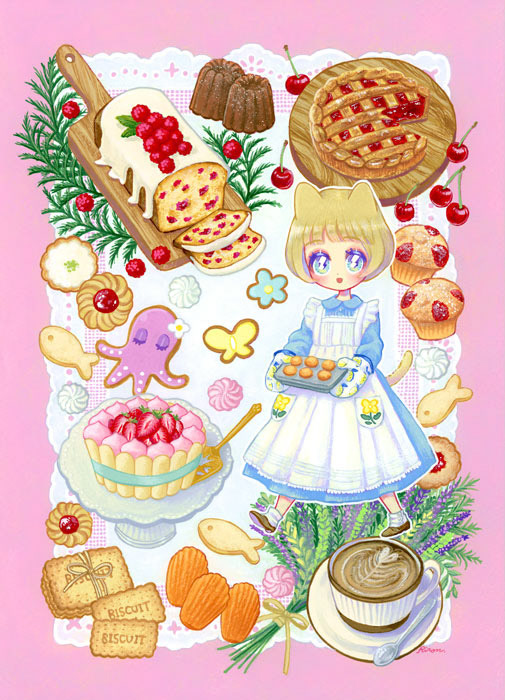 〈Baked Sweets〉2022.12制作/210×297mm/使用画材：アクリル・アクリルガッシュ