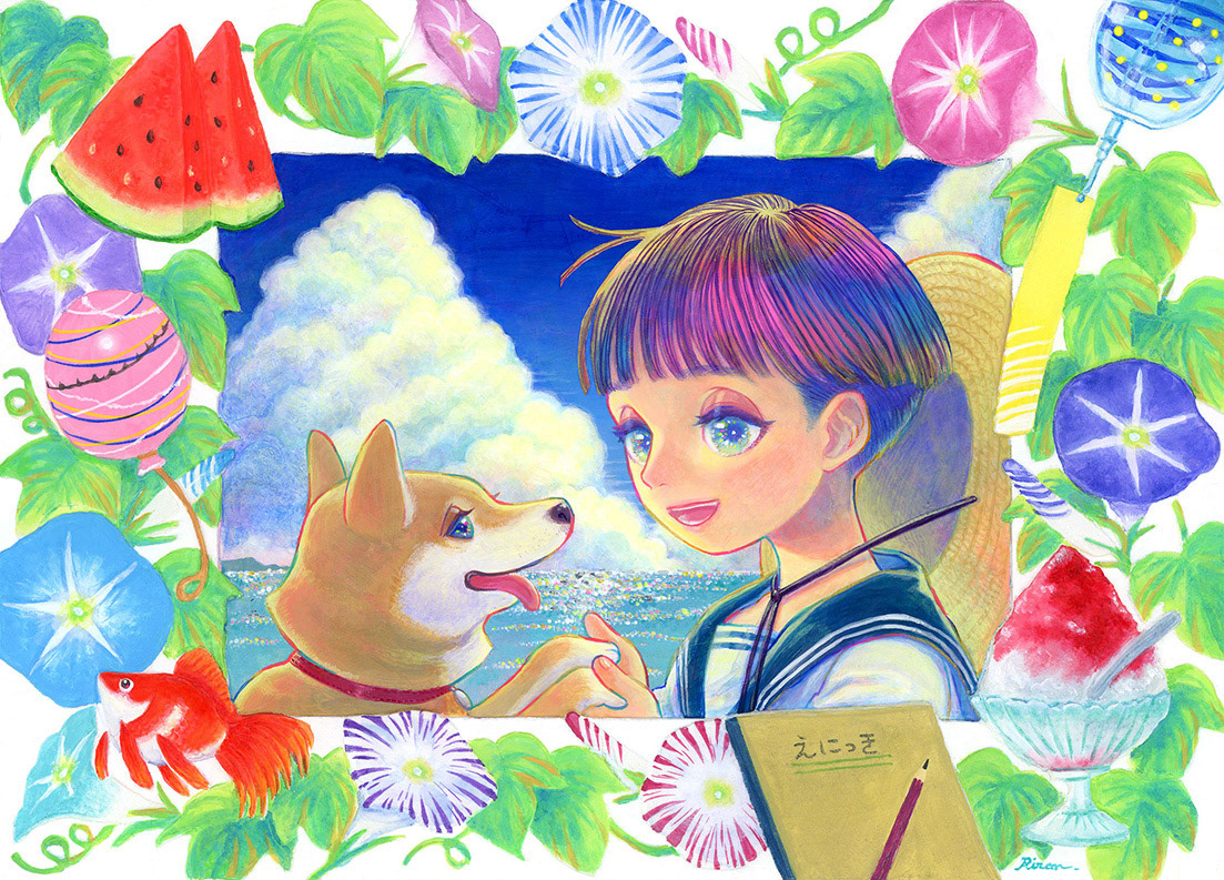 〈きっと宝物になるよ〉2024.7制作/230×320mm/使用画材：アクリル、盛り上げ材、ホイル箔、雲母（個人蔵）