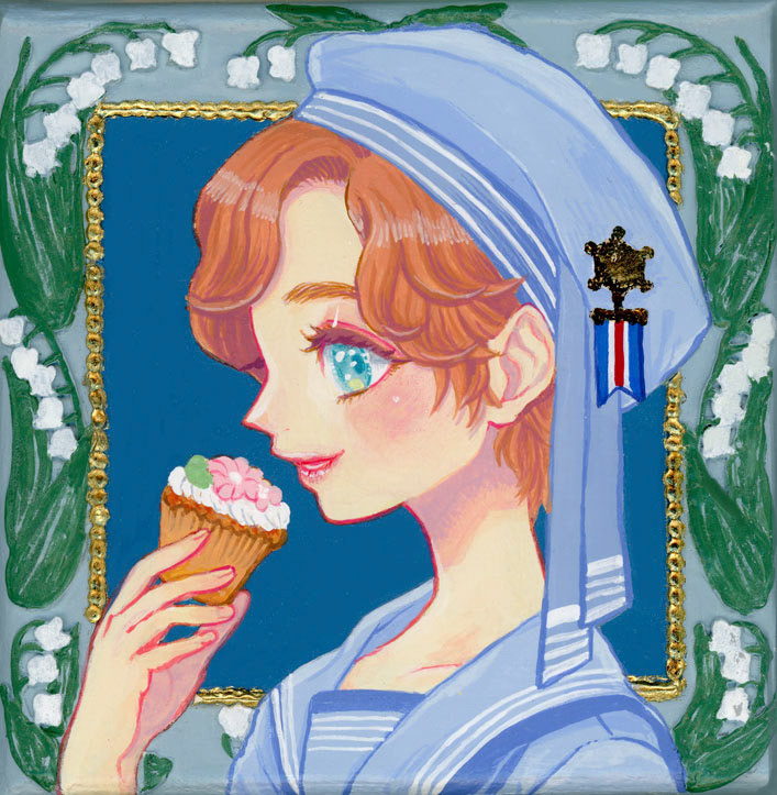 〈少年の横顔Ⅲ〉2022.6制作/100×100mm/使用画材:アクリル絵具、メディウム、ホイル箔、キャンバス