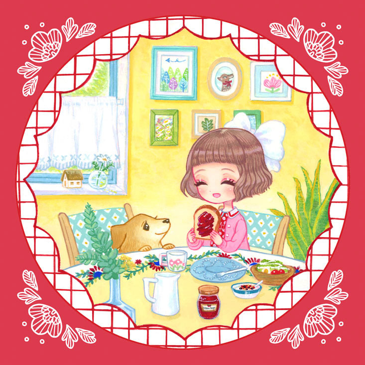 〈今日もきっと楽しい日〉2022.5制作/150×150㎜/使用画材：アクリルガッシュ