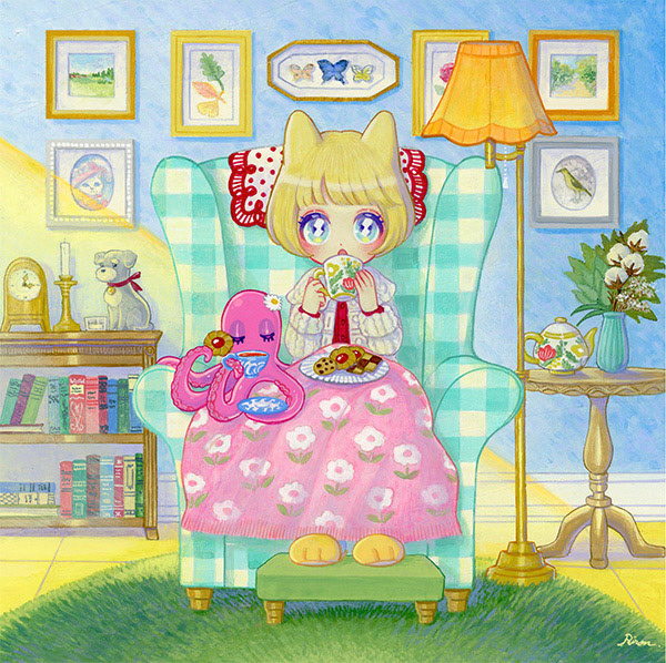 〈お気に入りの時間〉2022.12制作/190×190㎜/使用画材:アクリル絵具