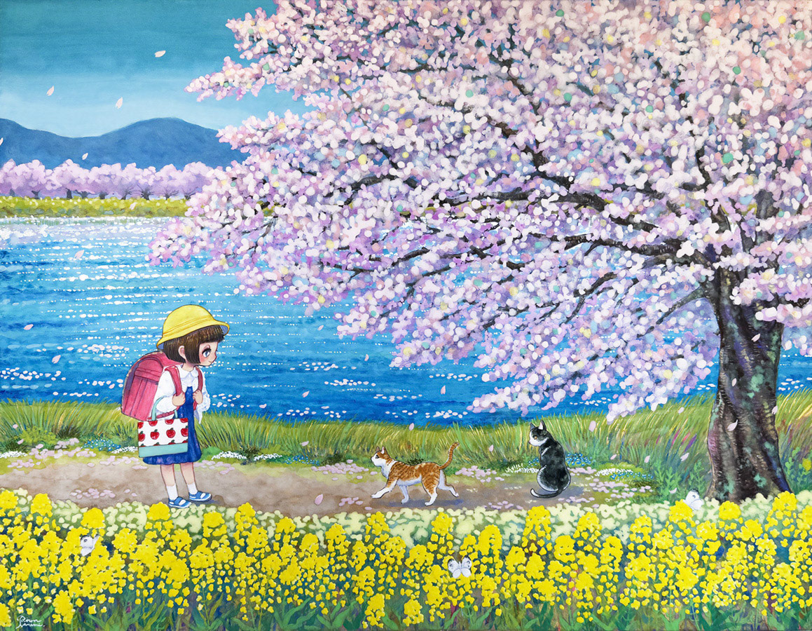 〈すべてがきらめく〉2025.5制作/410×530mm/使用画材:岩絵具、雲母、木製パネル、和紙