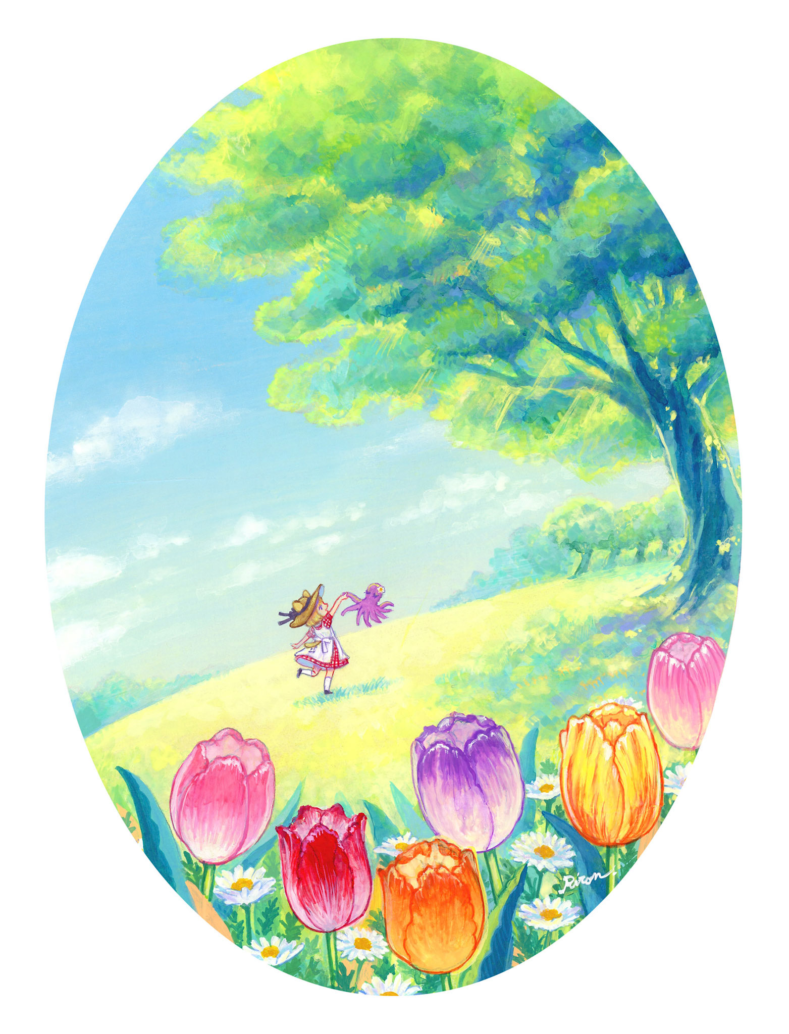 〈うららか〉2024.4制作/180×130mm/使用画材：アクリル、アクリルガッシュ、雲母（個人蔵）