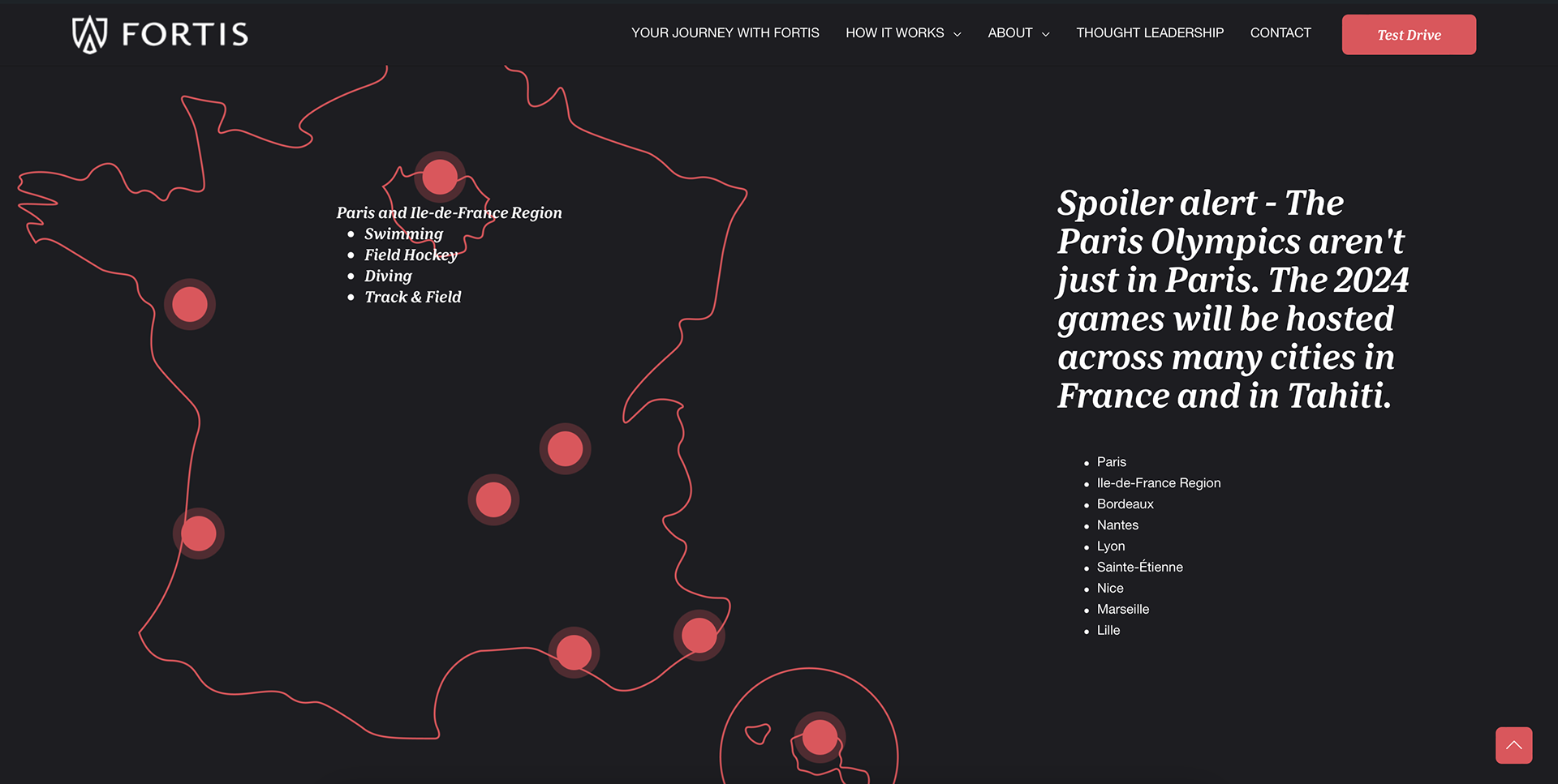 Web Page Design and Custom Interactive Map for Fortis, a Travel Company