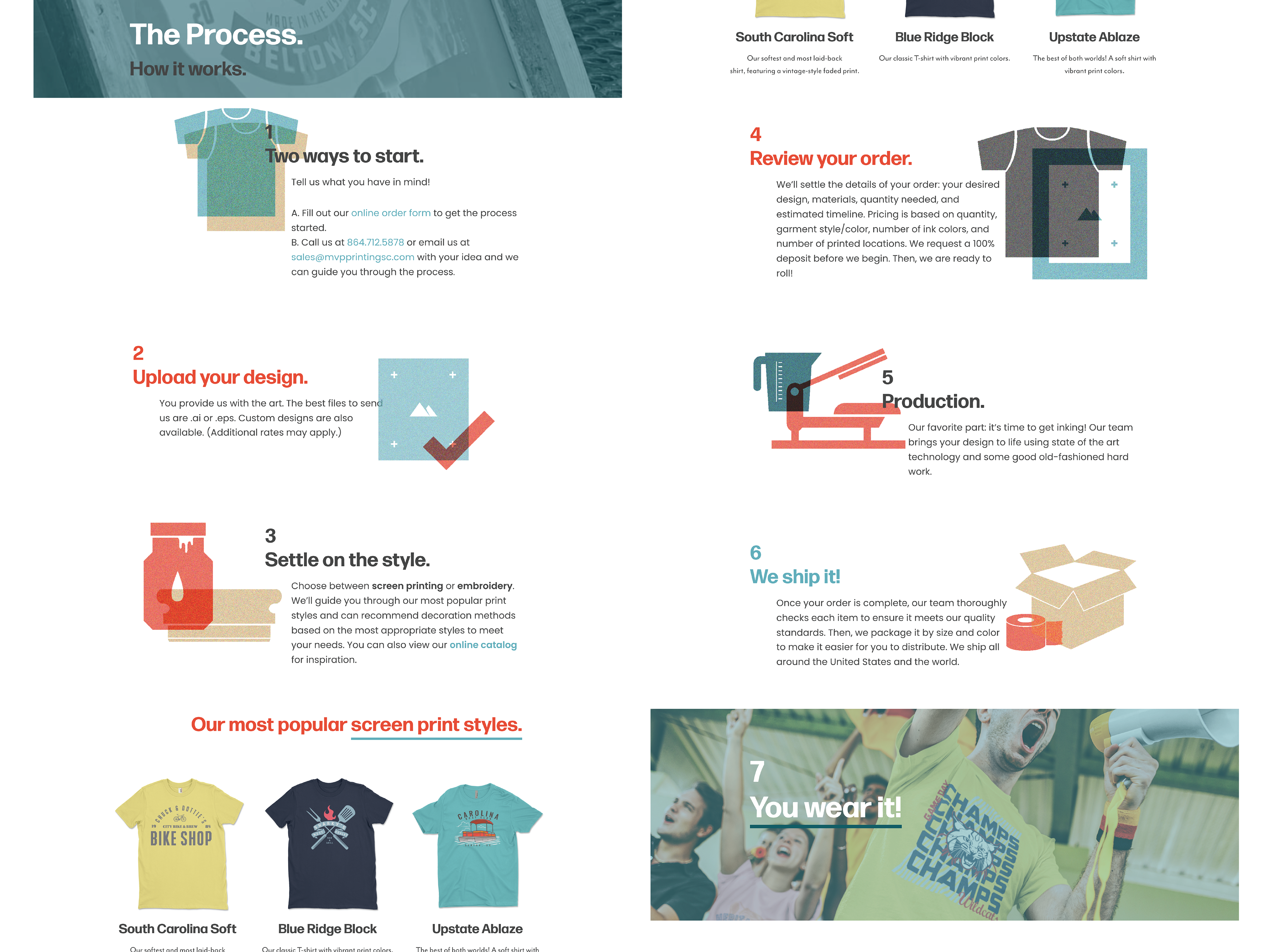 Website redesign for MVP Printing, a screen printing shop