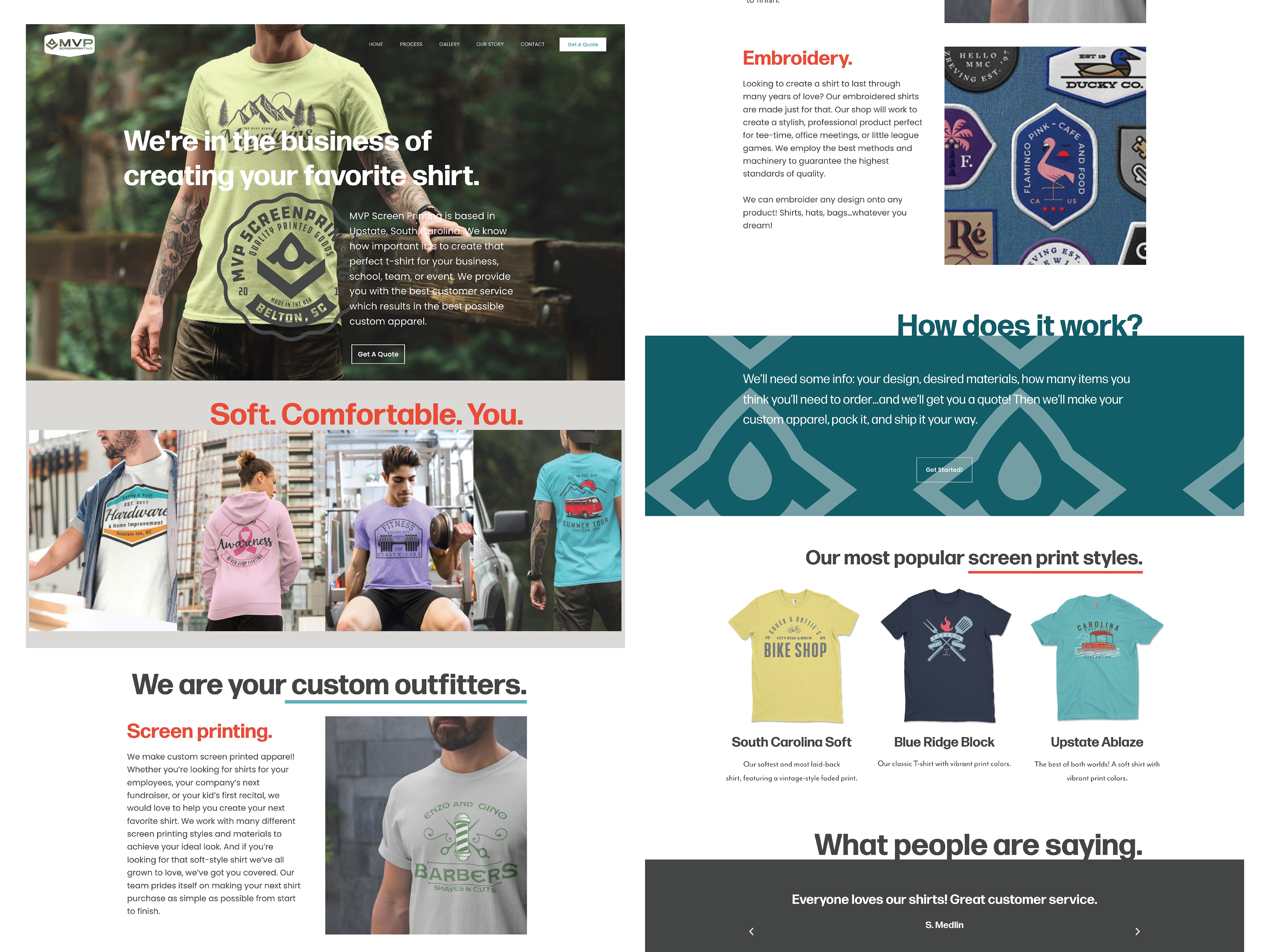 Website redesign for MVP Printing, a screen printing shop