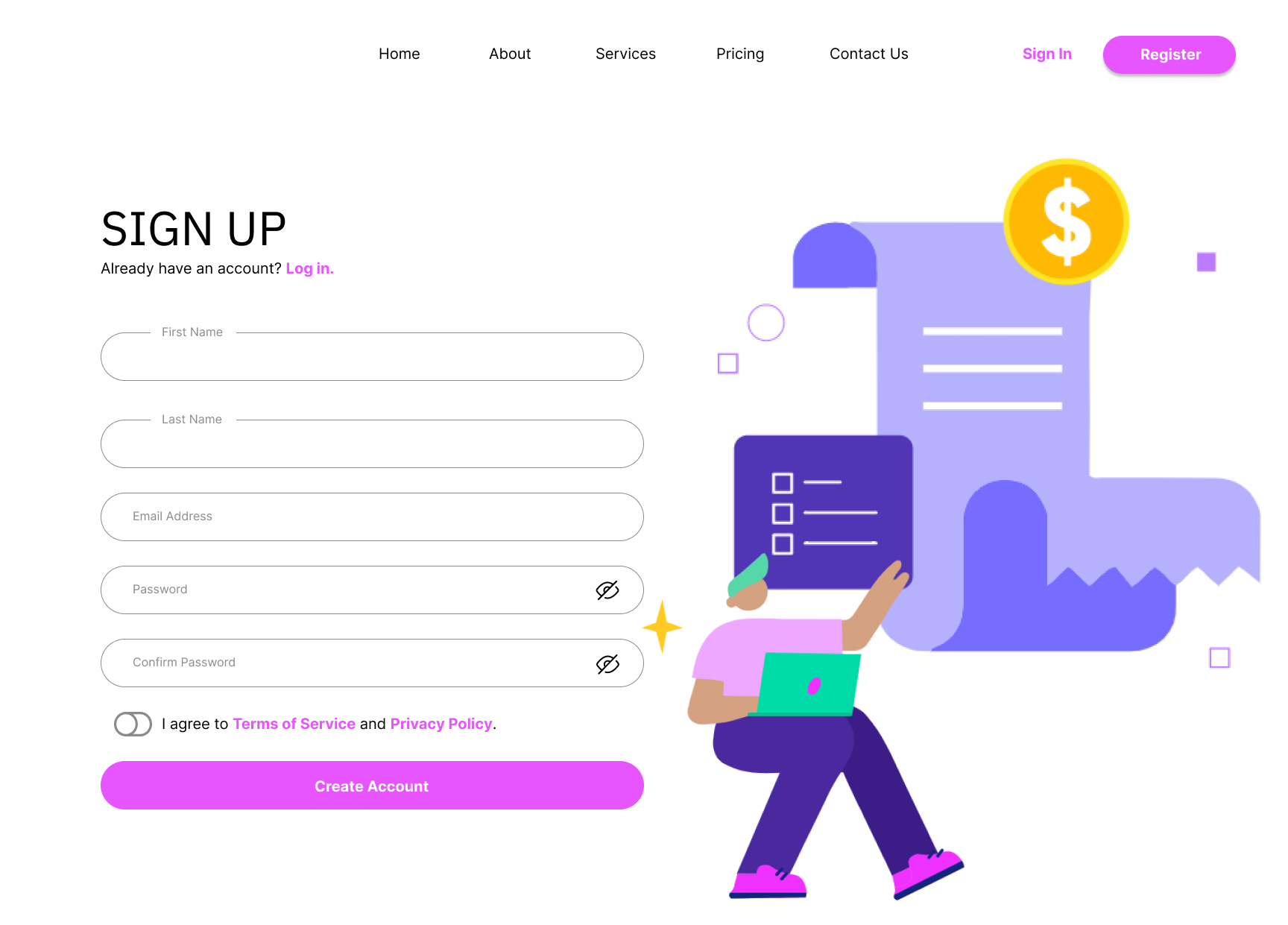 Sign up page