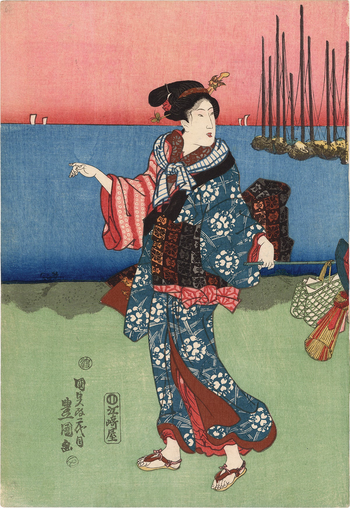 Kunisada 国貞: Beauties Return from a Temple Excursion at Takanawa