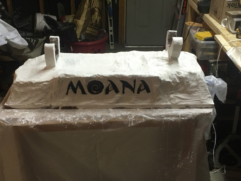 Photo of base covered in plaster bandages to create stone