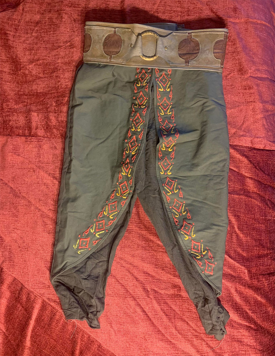 embroidered pants and belt