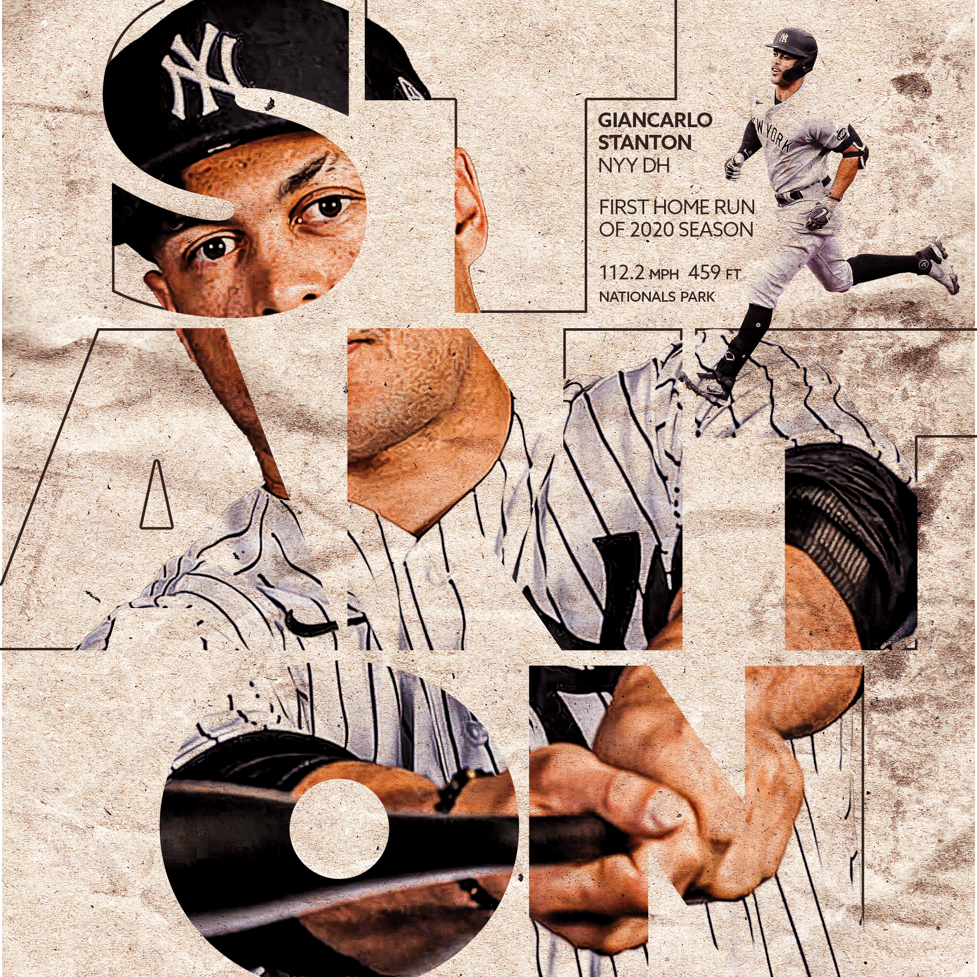 Giancarlo Stanton hits a home run on opening day.