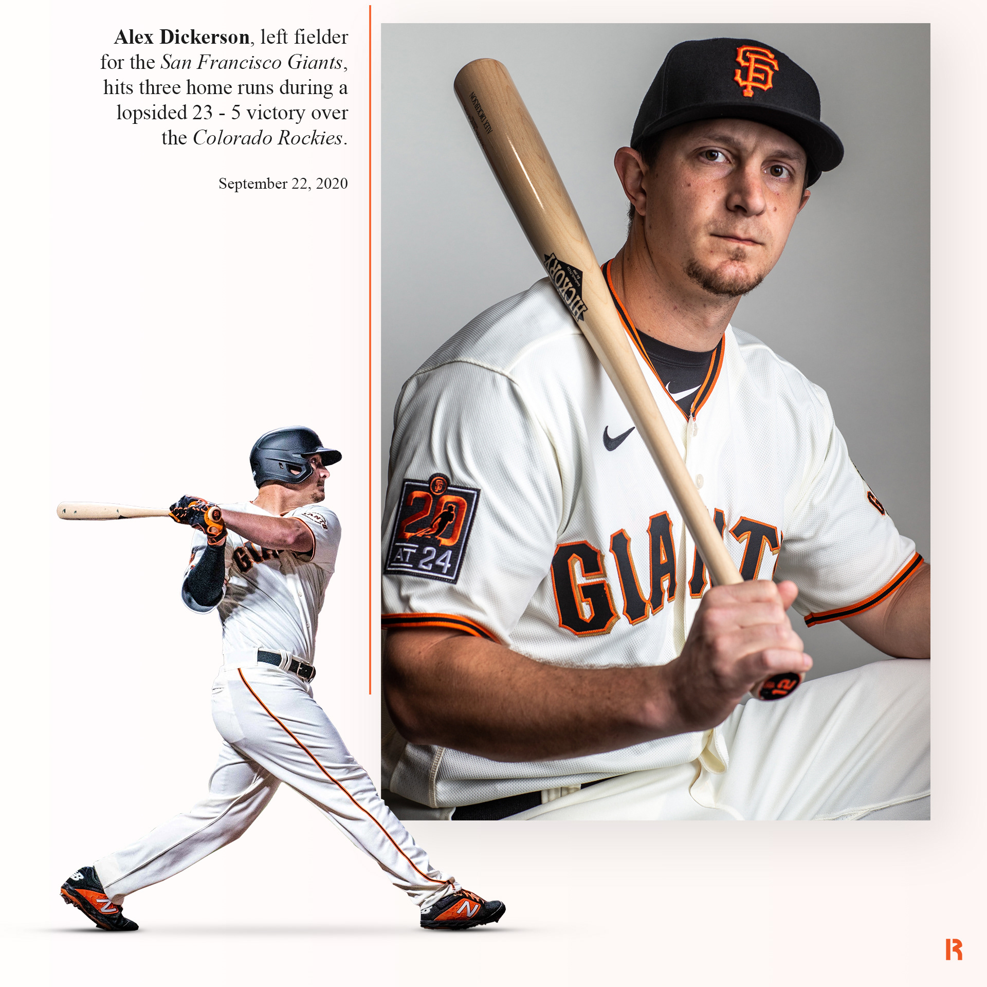 Alex Dickerson hits 3 home runs in a game.
