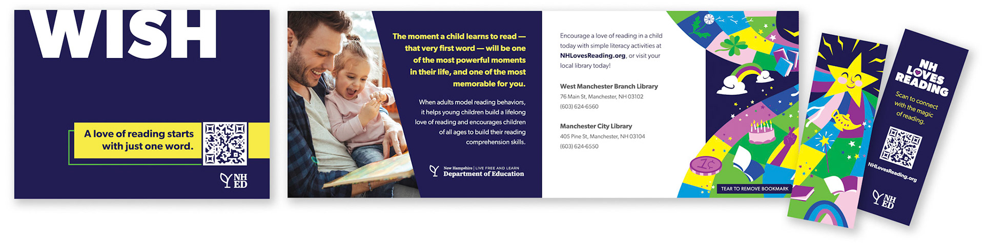 Direct mail piece with detachable bookmark and localized library listing
