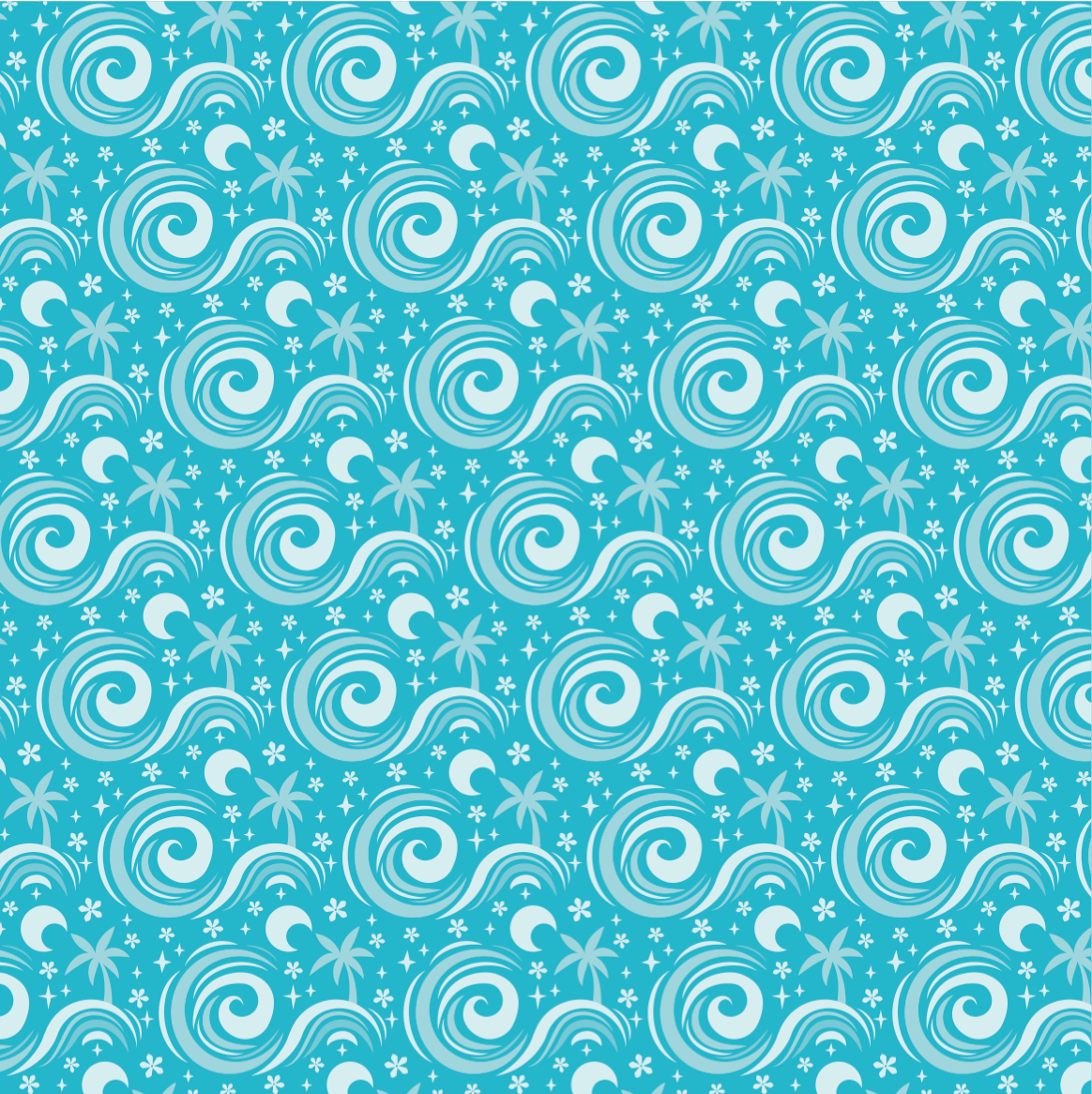 Sea Breeze - Pantone 311 - Juicy orange, coconut palm, and white floral