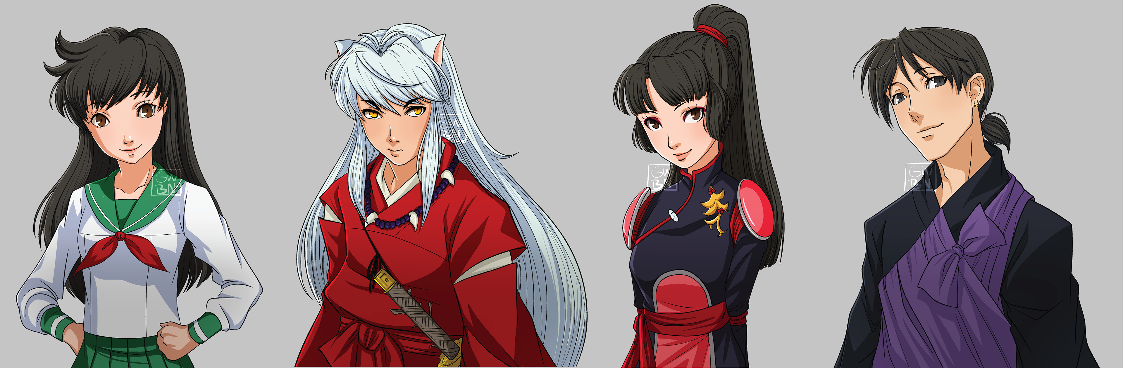 Fanart of the main characters from the anime Inuyasha in the style of the video game Persona 4 - 3/23