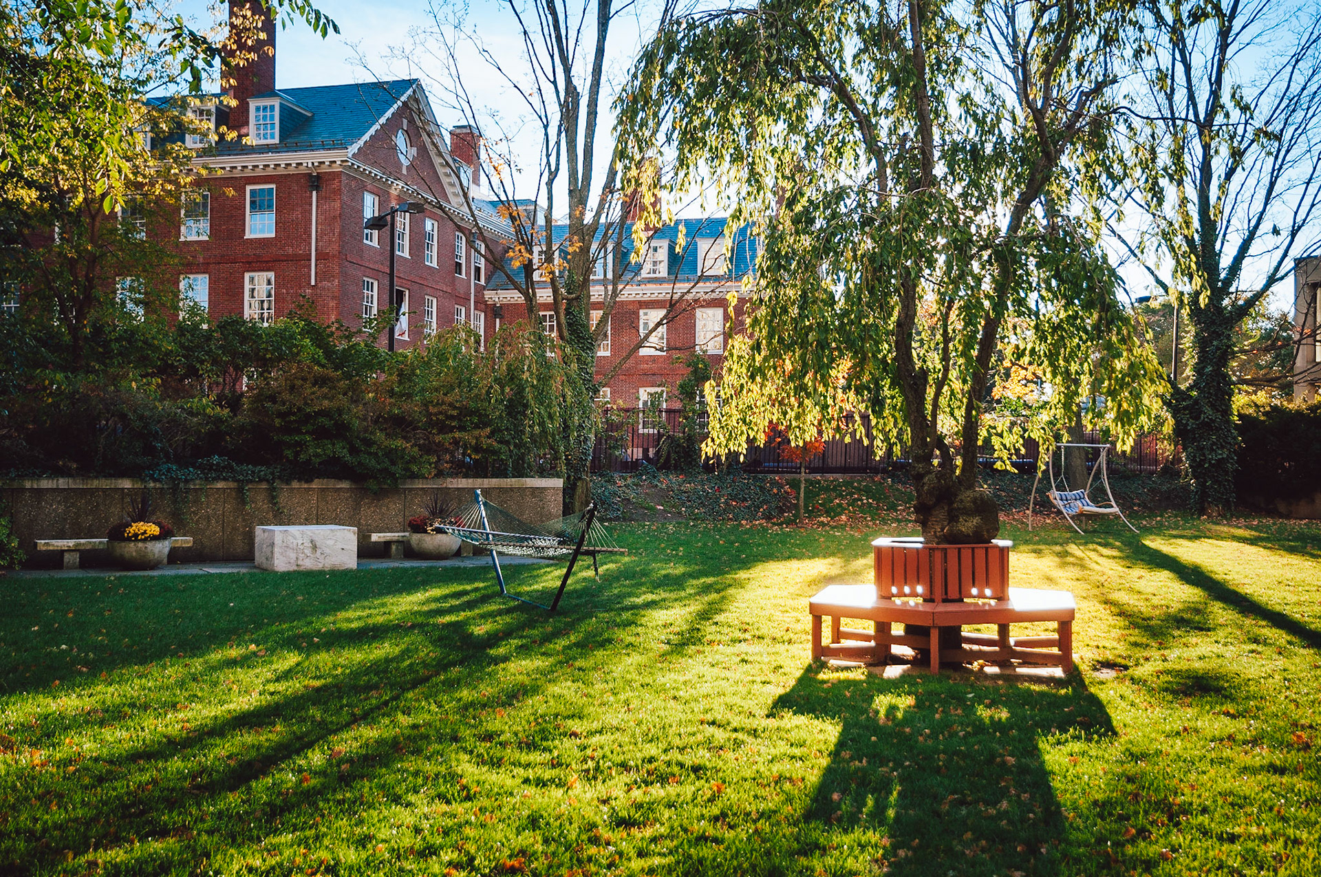 Leverett Courtyard. Leverett is one of many upperclassmen 'houses' which serve as both dormitories and dining halls for undergraduate students. Photo taken by Dean Shu.