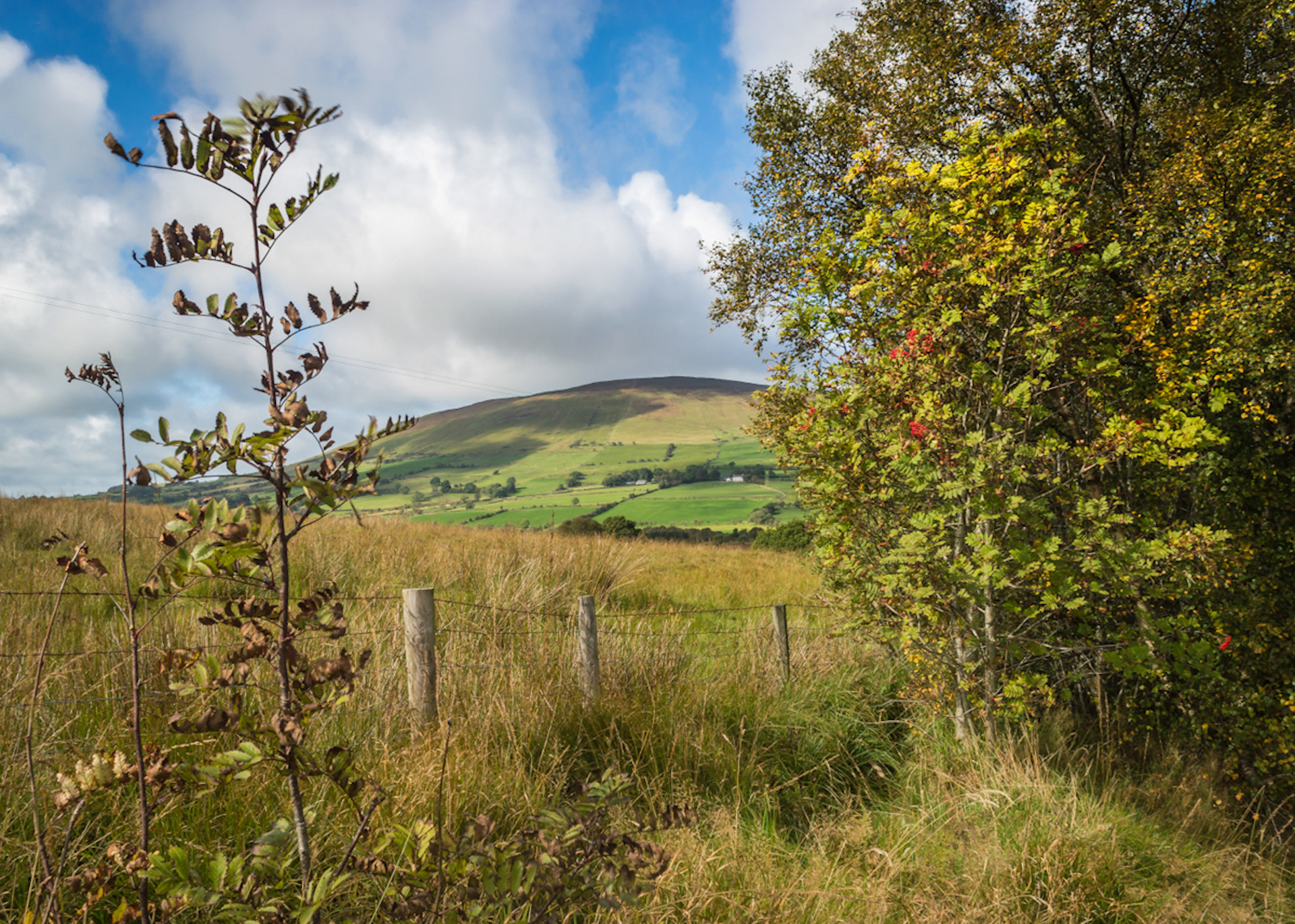 Knocklayd Mountain: A distinctive cone-shaped peak rising from the Antrim plateau, 514 metres high, with moorland approaches and expansive views across North Antrim and the Mull of Kintyre.