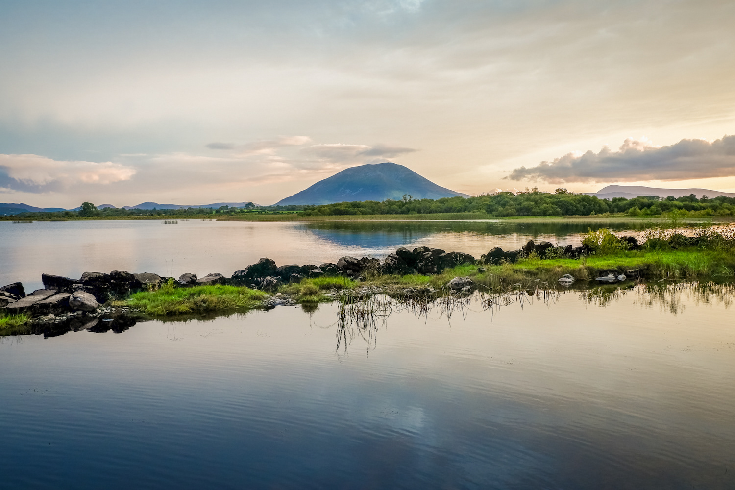 Nephin Mountain reflected perfectly in the still water of Lough Conn, County Mayo.
