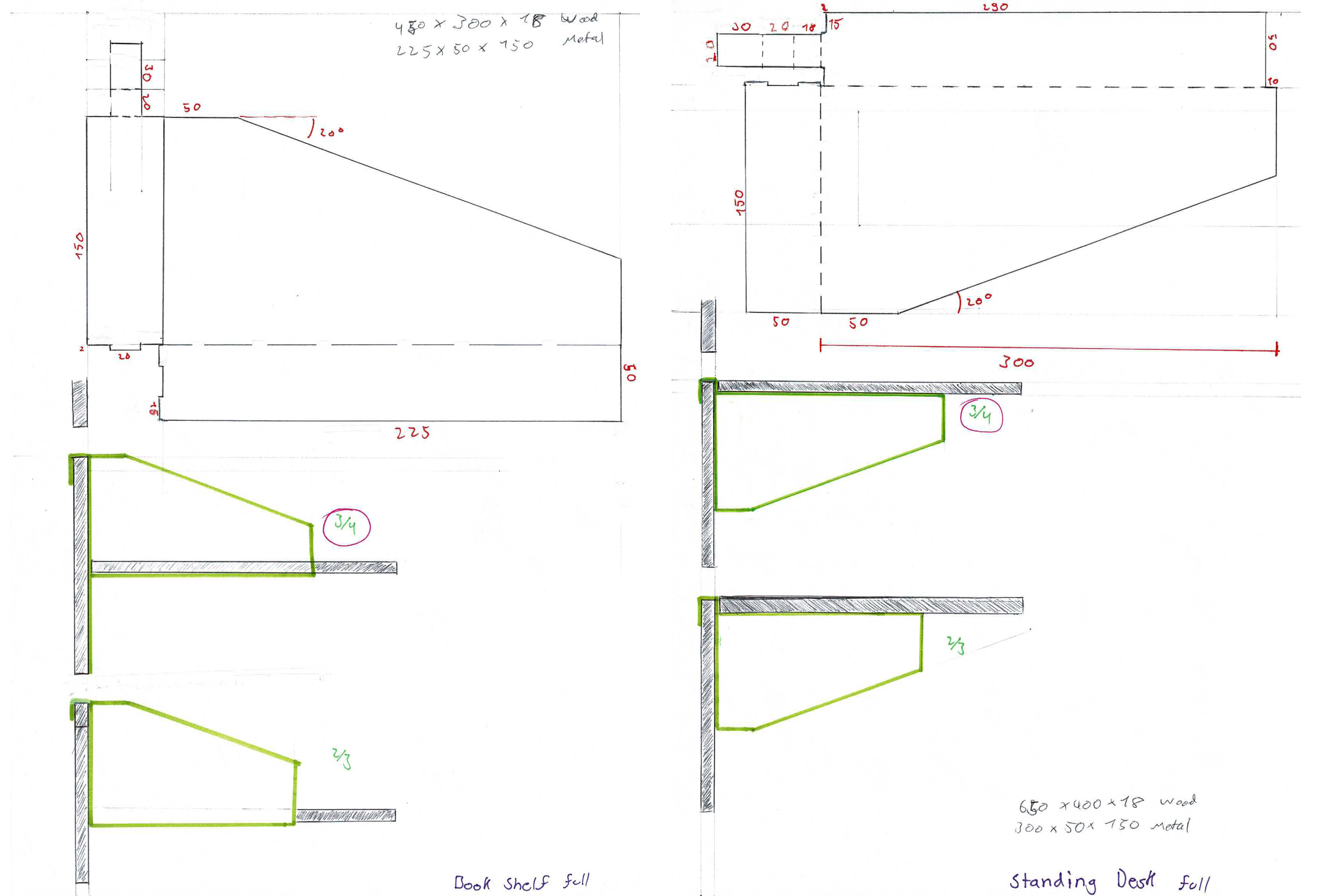 Sizing adjustment book shelf and standing desk