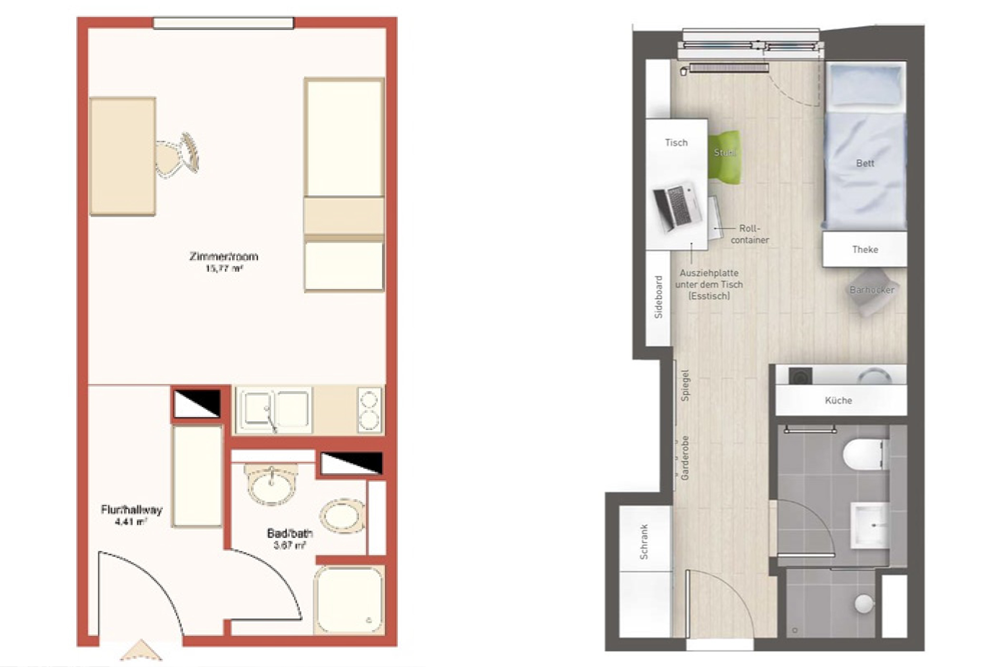 Public and private apartment layout examples