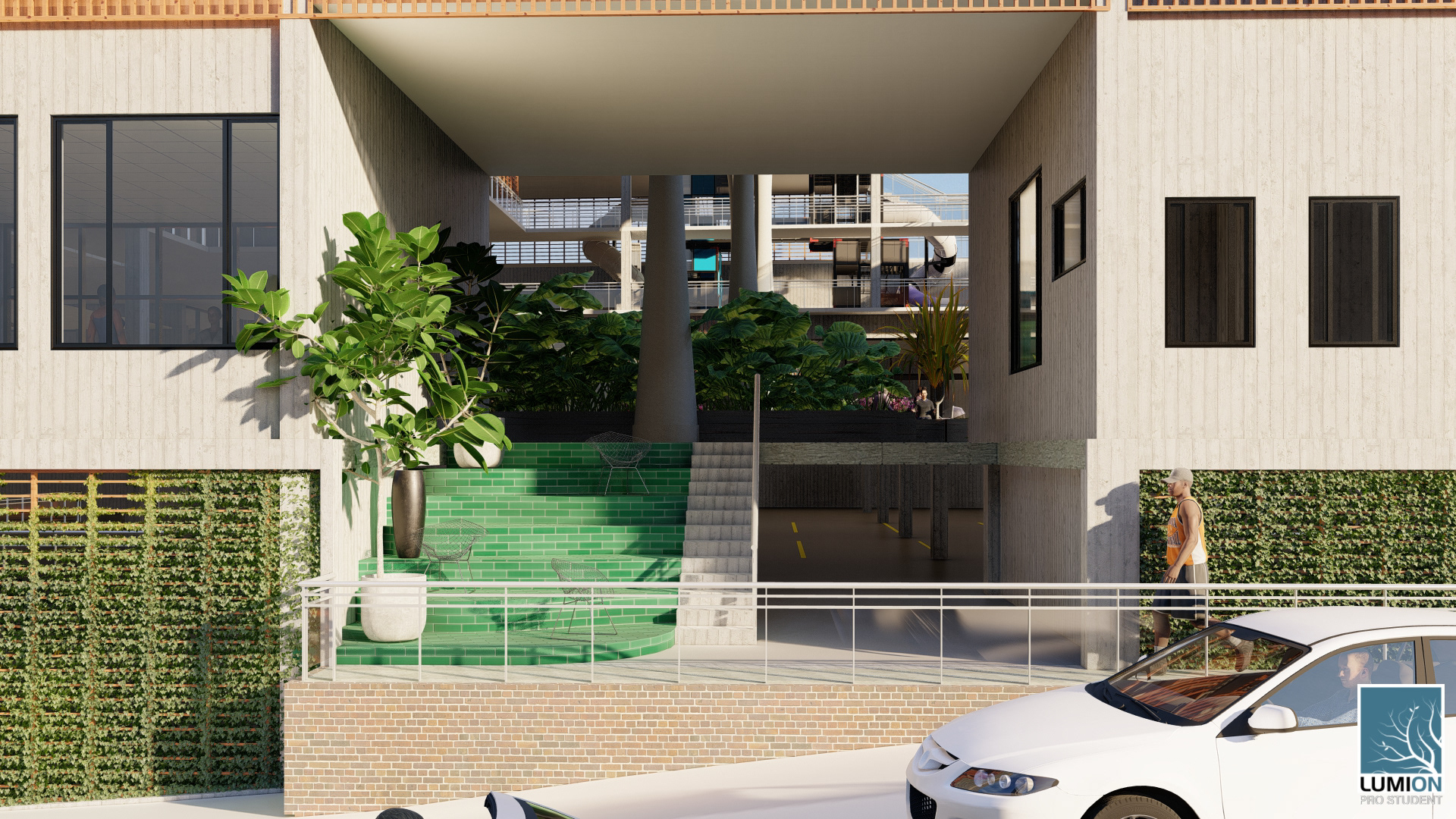 Side Entry and Pedestrian Access to Upper Level Parking