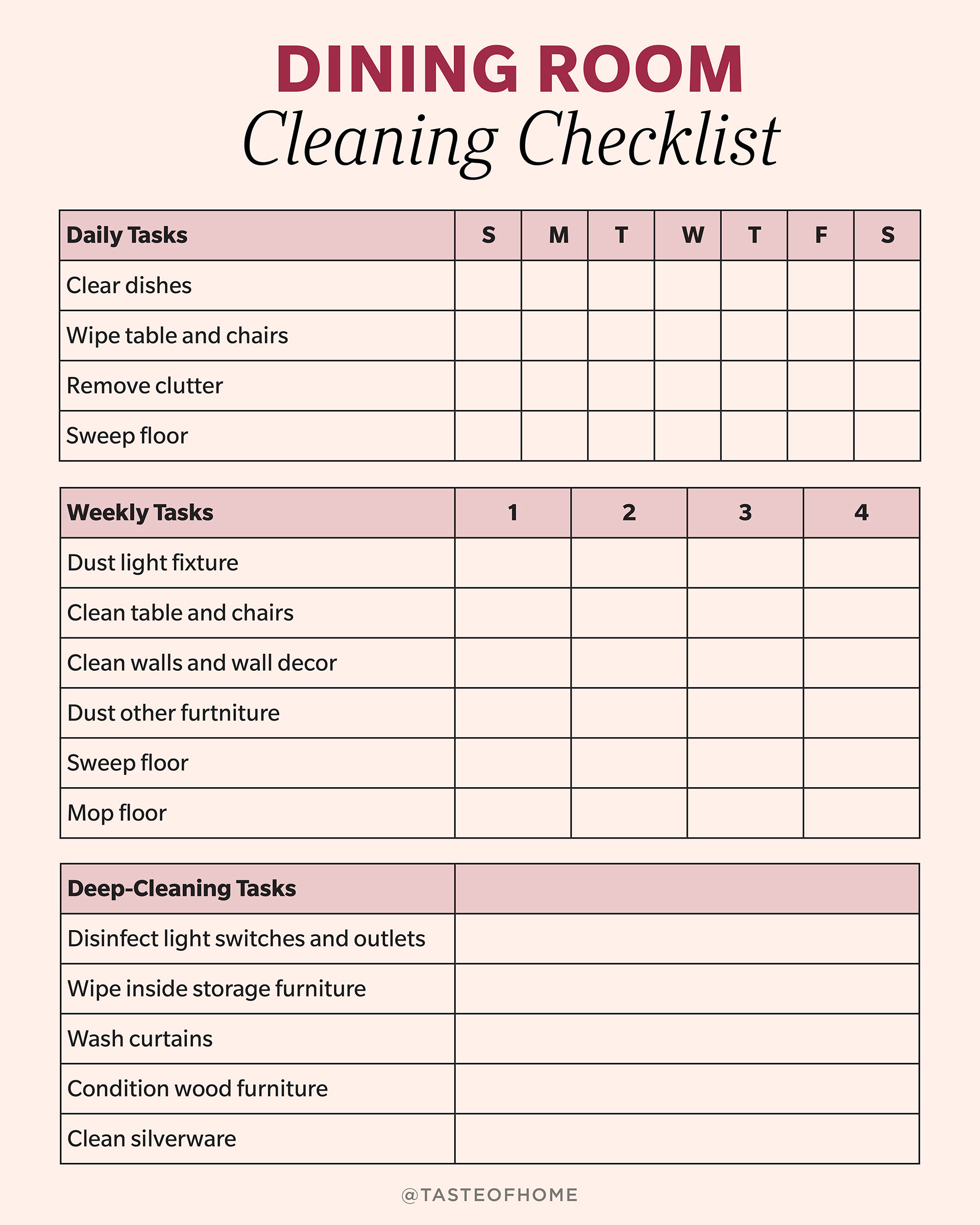 Checklist for cleaning your dining room