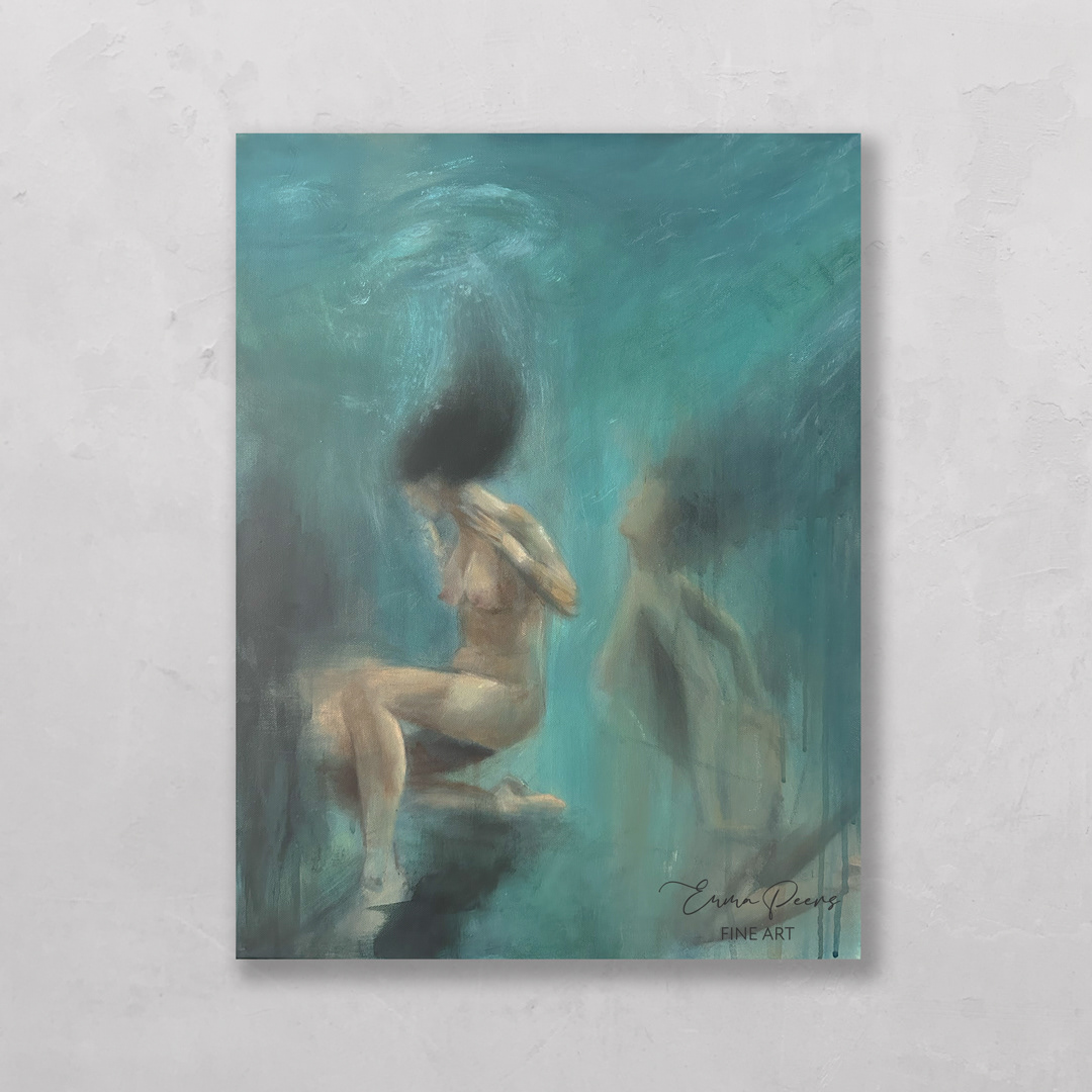 Figurative underwater painting by New Zealand artist Emma Jane Peers.  Original art.