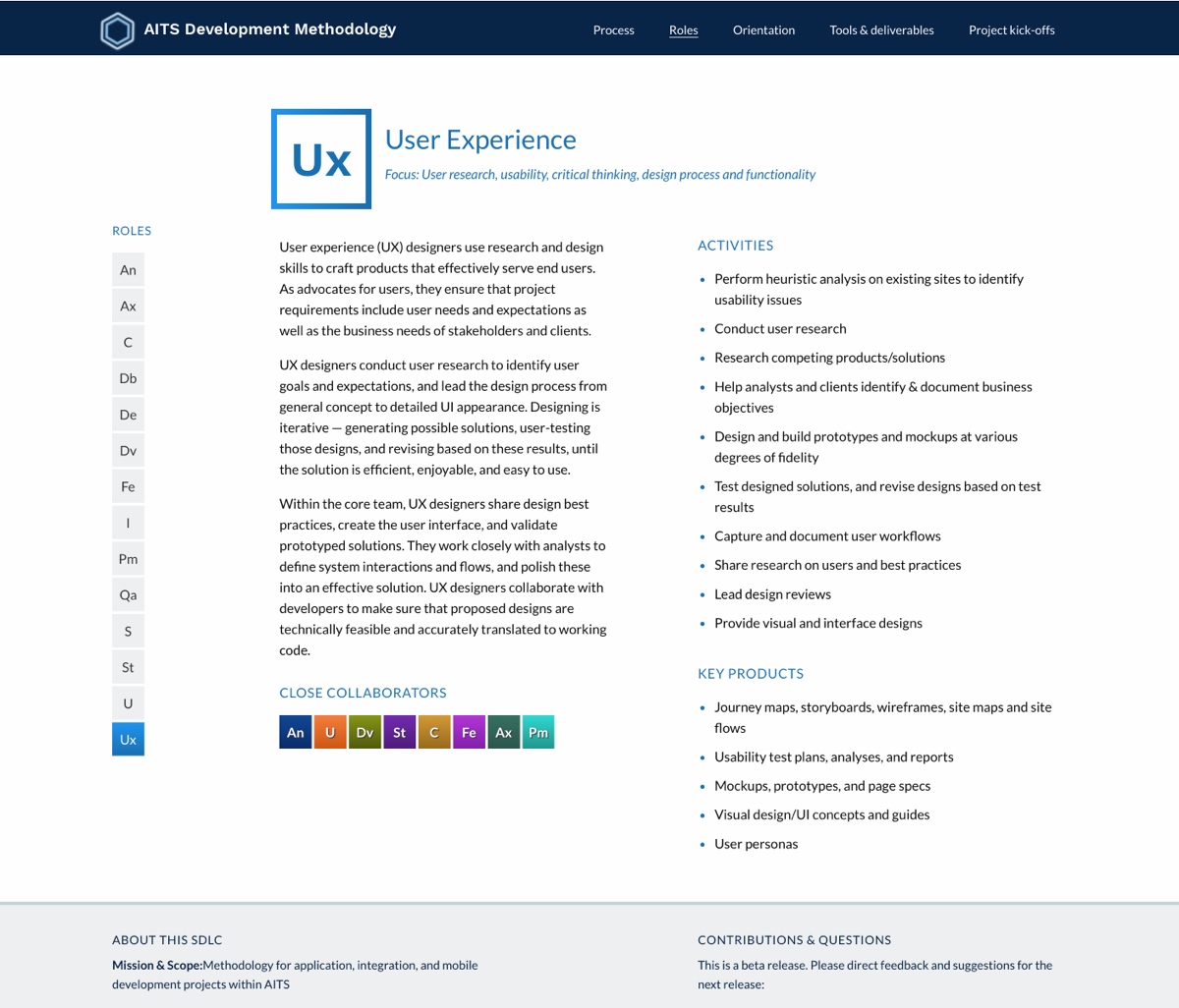 Example of role "handout" screen