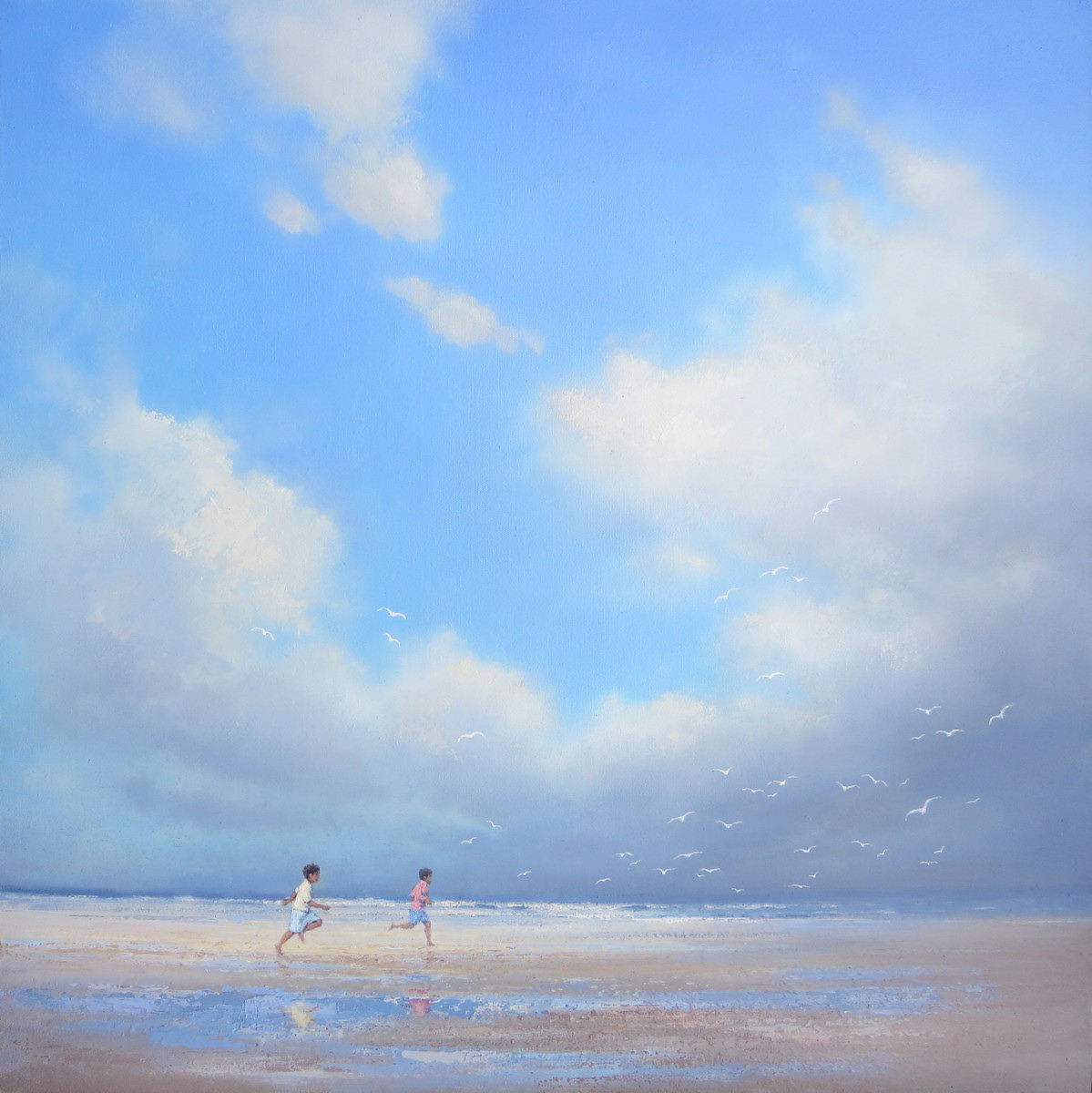 Chasing seagulls, 76 x76cm, oil.