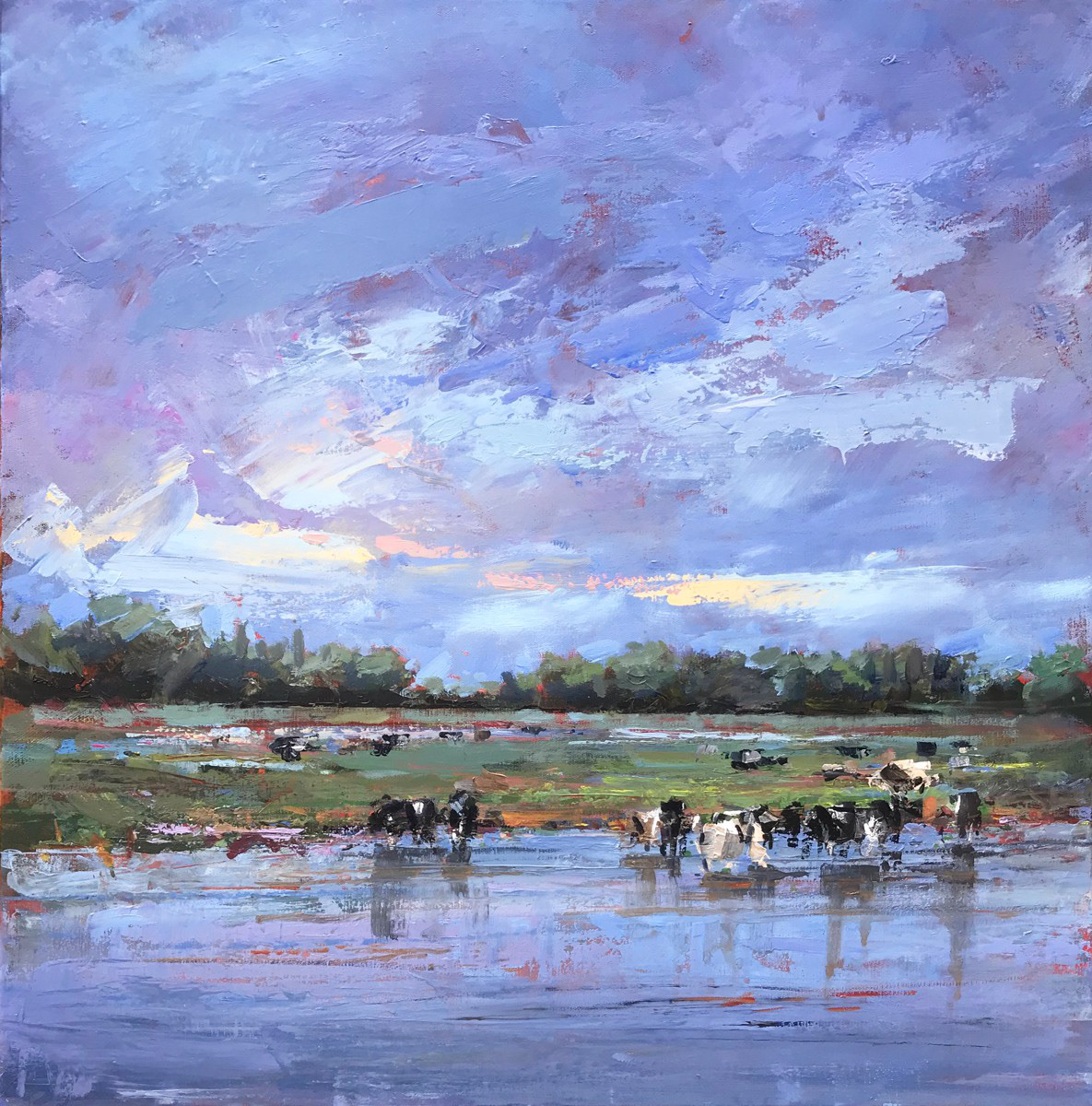 Port meadow, Oxford. 76 x 76cm, oil.