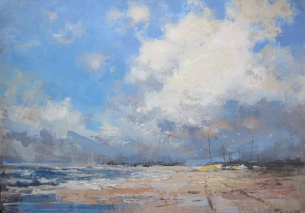 Boats on Nefyn beach, 30 x 20cm, oil.