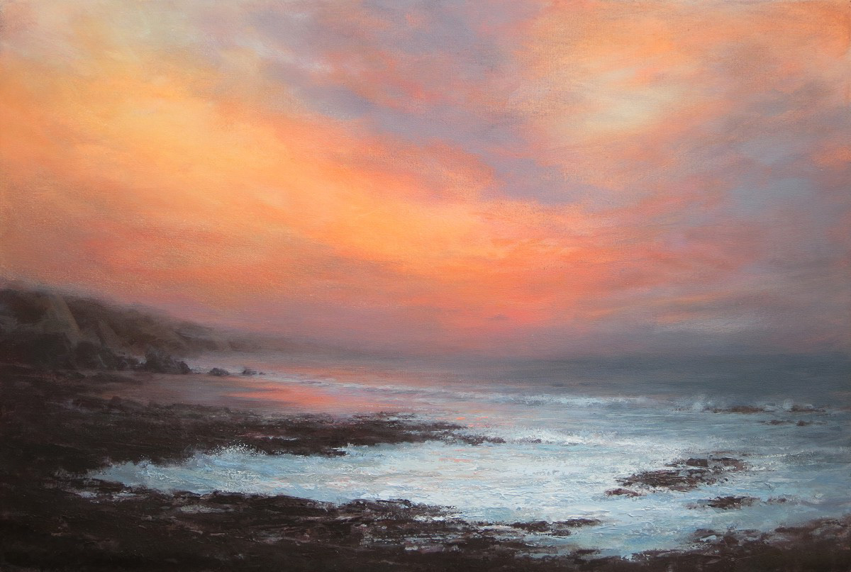Porthleven sunset, 91 x 61cm, acrylic.