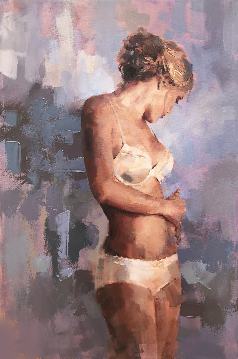 The dress makers apprentice, 50 x 76cm, oil.