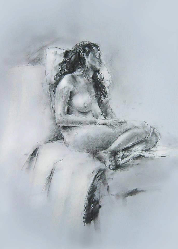 Fighter pilot, 46 x 60cm, charcoal.