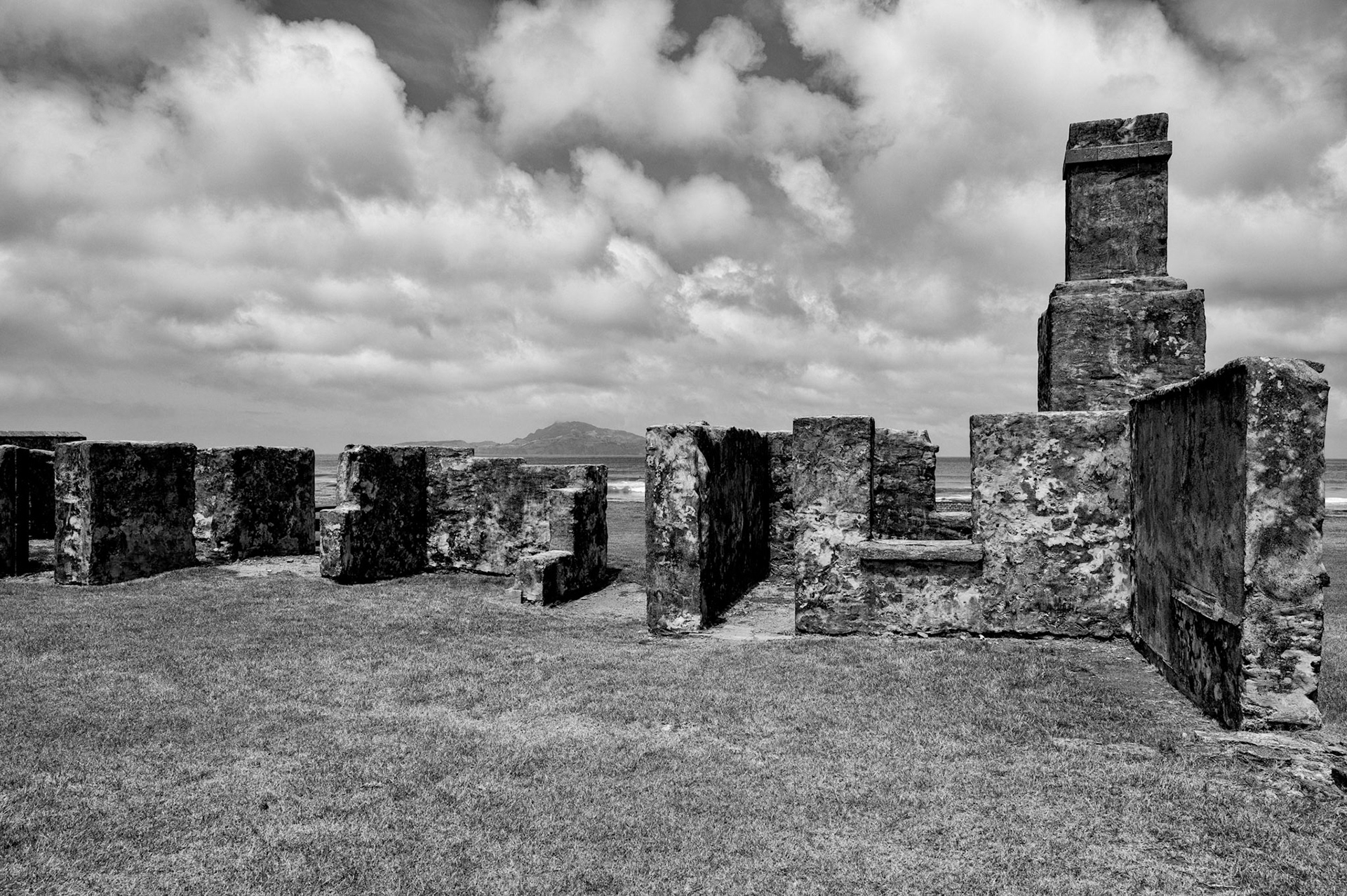 Norfolk Island  ruins in black and white