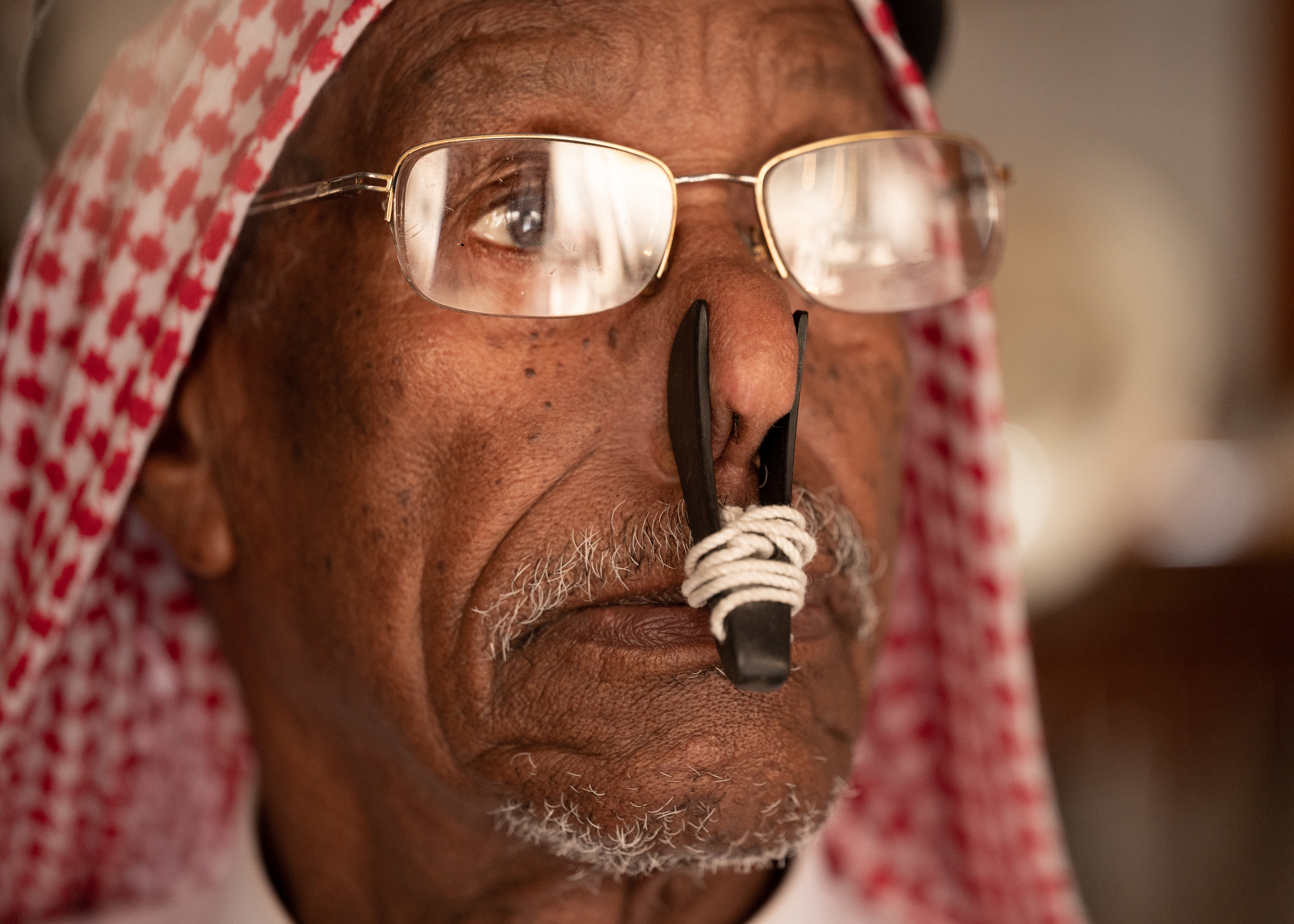 A nose clip used in the past by pearl divers. Al-Jassem says they would work from sunrise to sunset without breathing equipment or goggles.