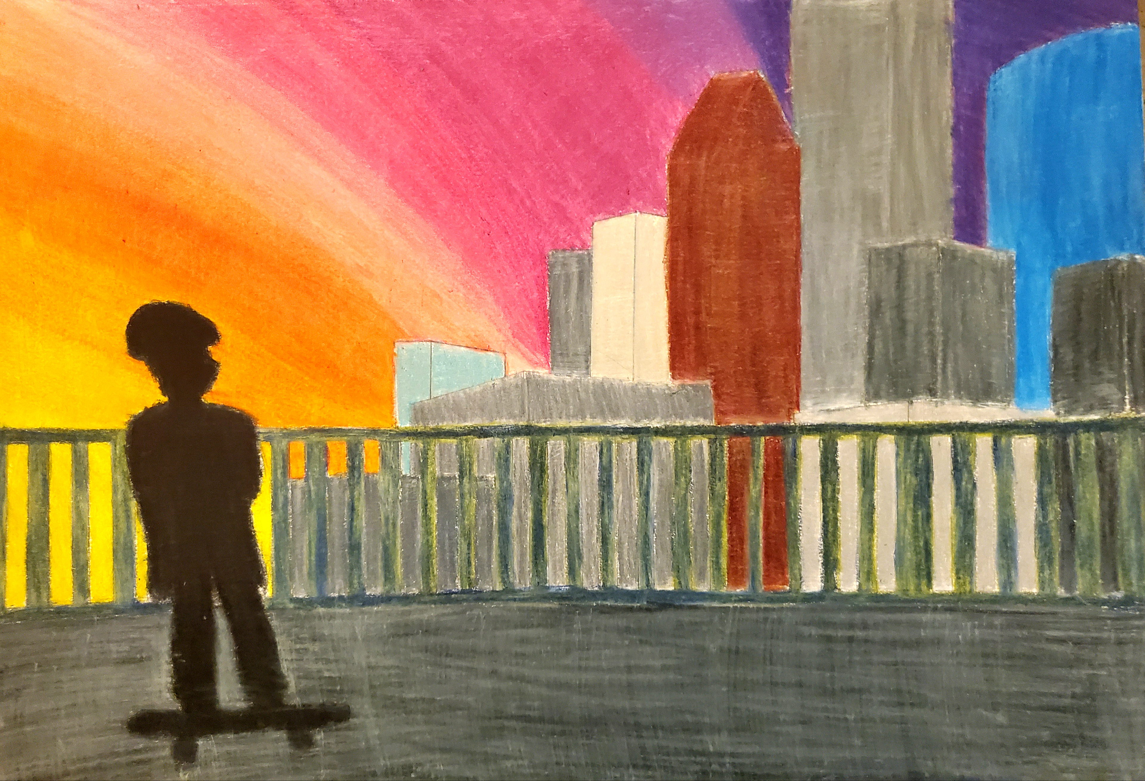 Shelby Rojas: "Skating at Sunset" Drawing
