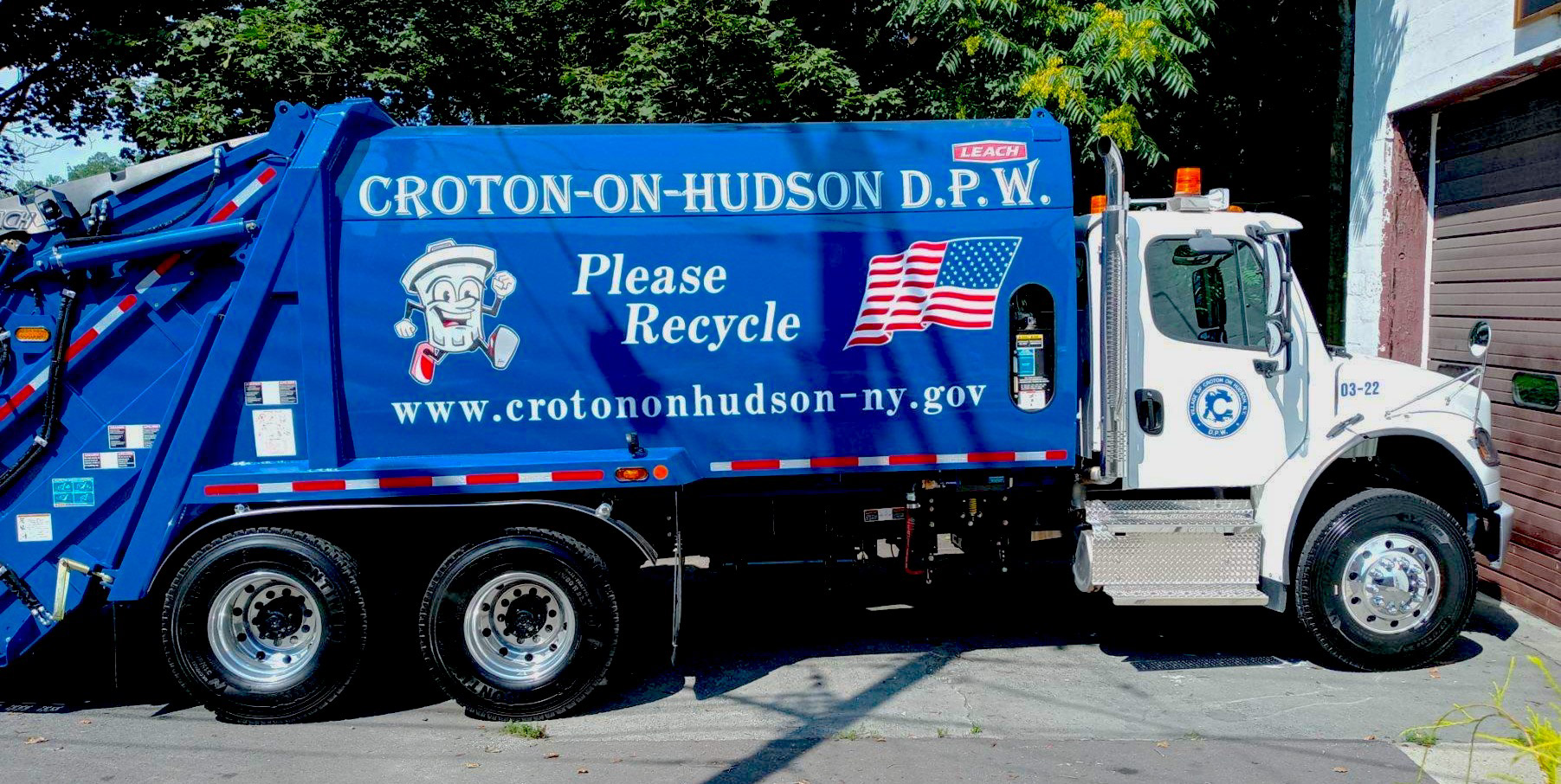 Croton-on-Hudson D.P.W trashcan character, type, flag layout