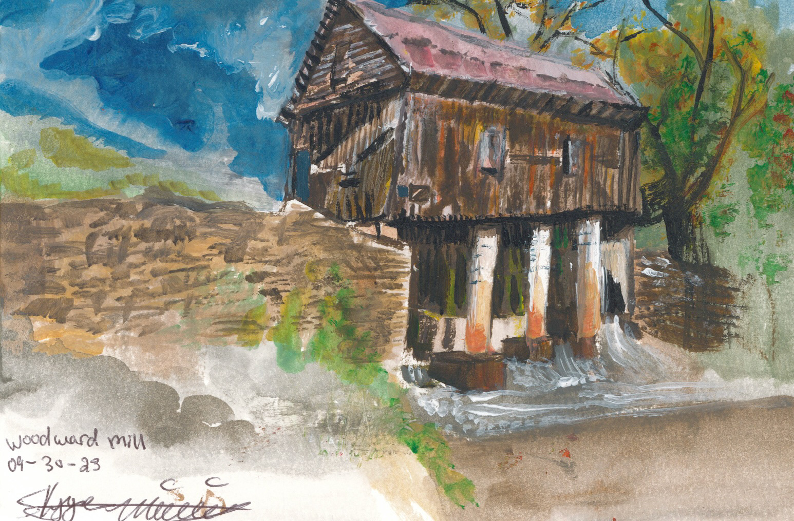 acrylic on watercolor paper - woodward mill SC