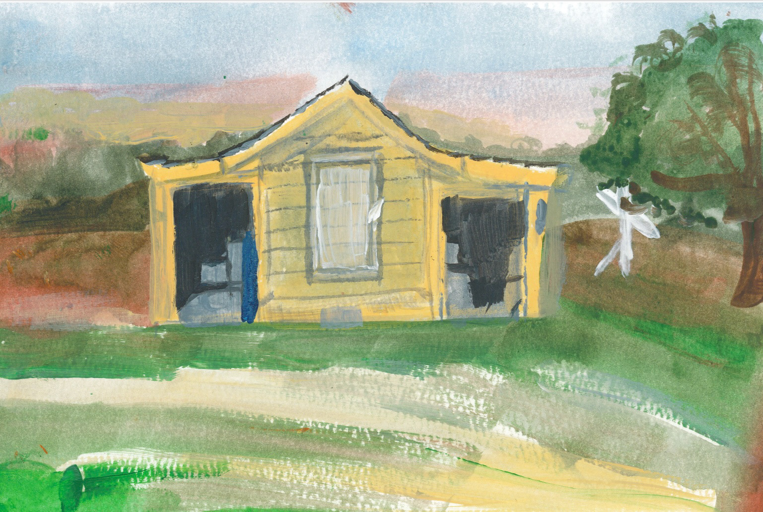 acrylic on watercolor paper - grandmas shed/barn