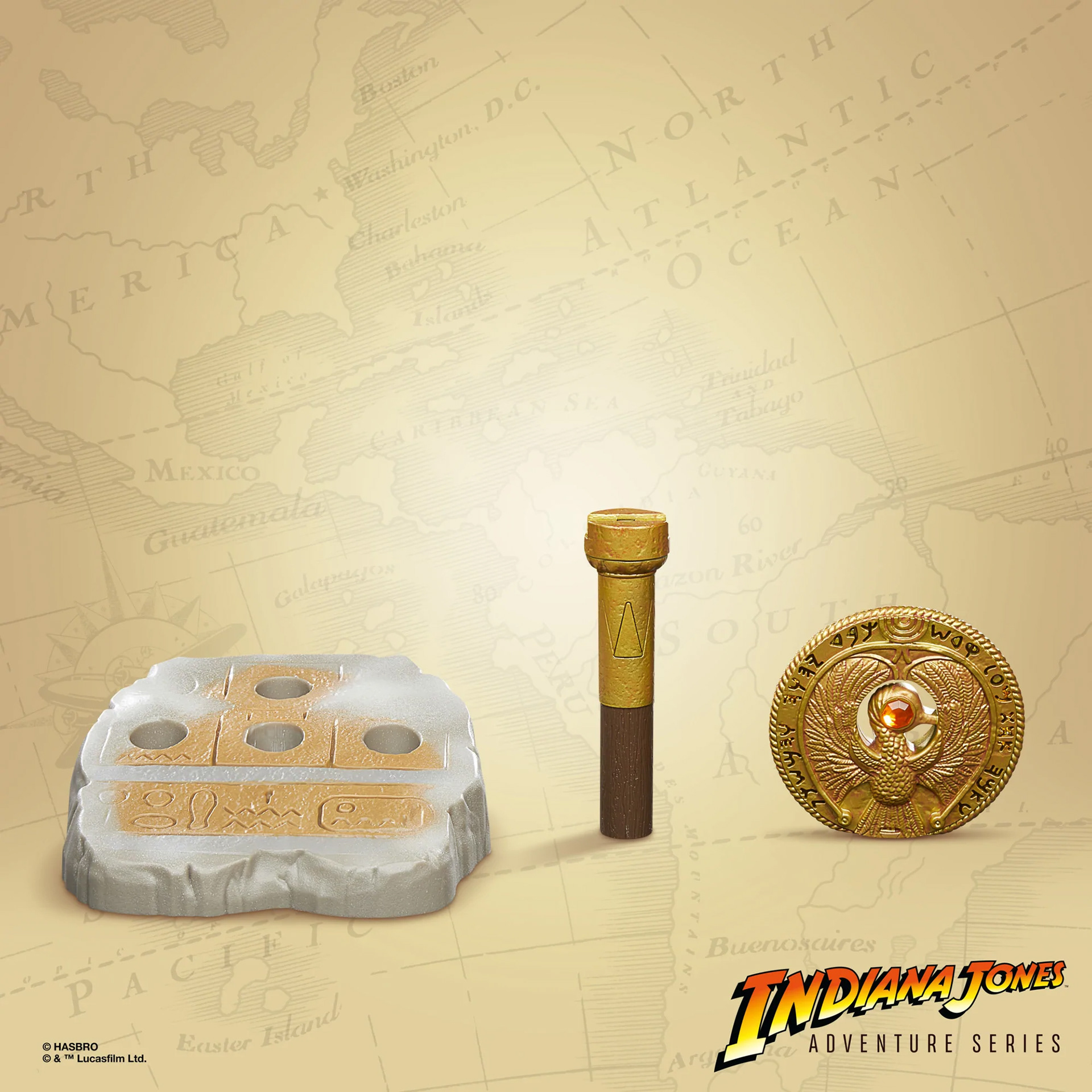 This Adventure Series roleplay collectible features a removable headpiece with light-up inscriptions and center “crystal,” as well as portion of staff and entertainment-inspired display base.