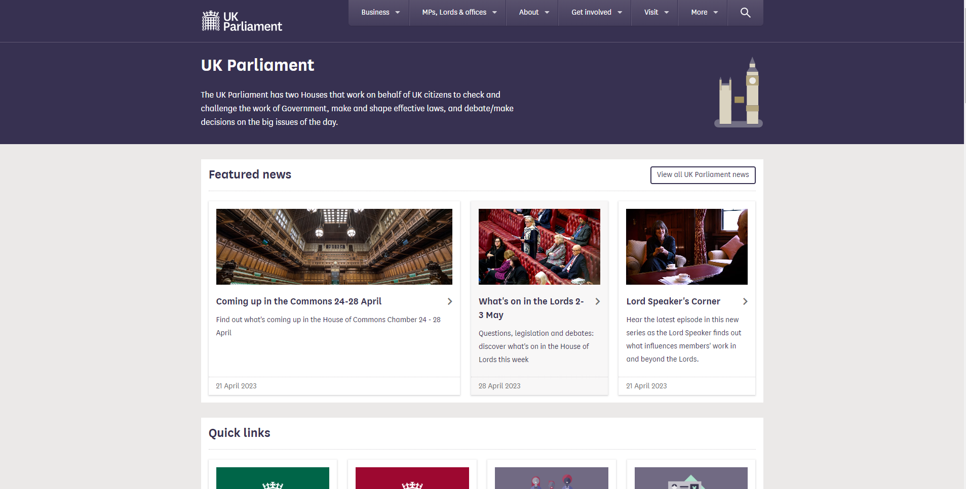 Original UK Parliament Homepage