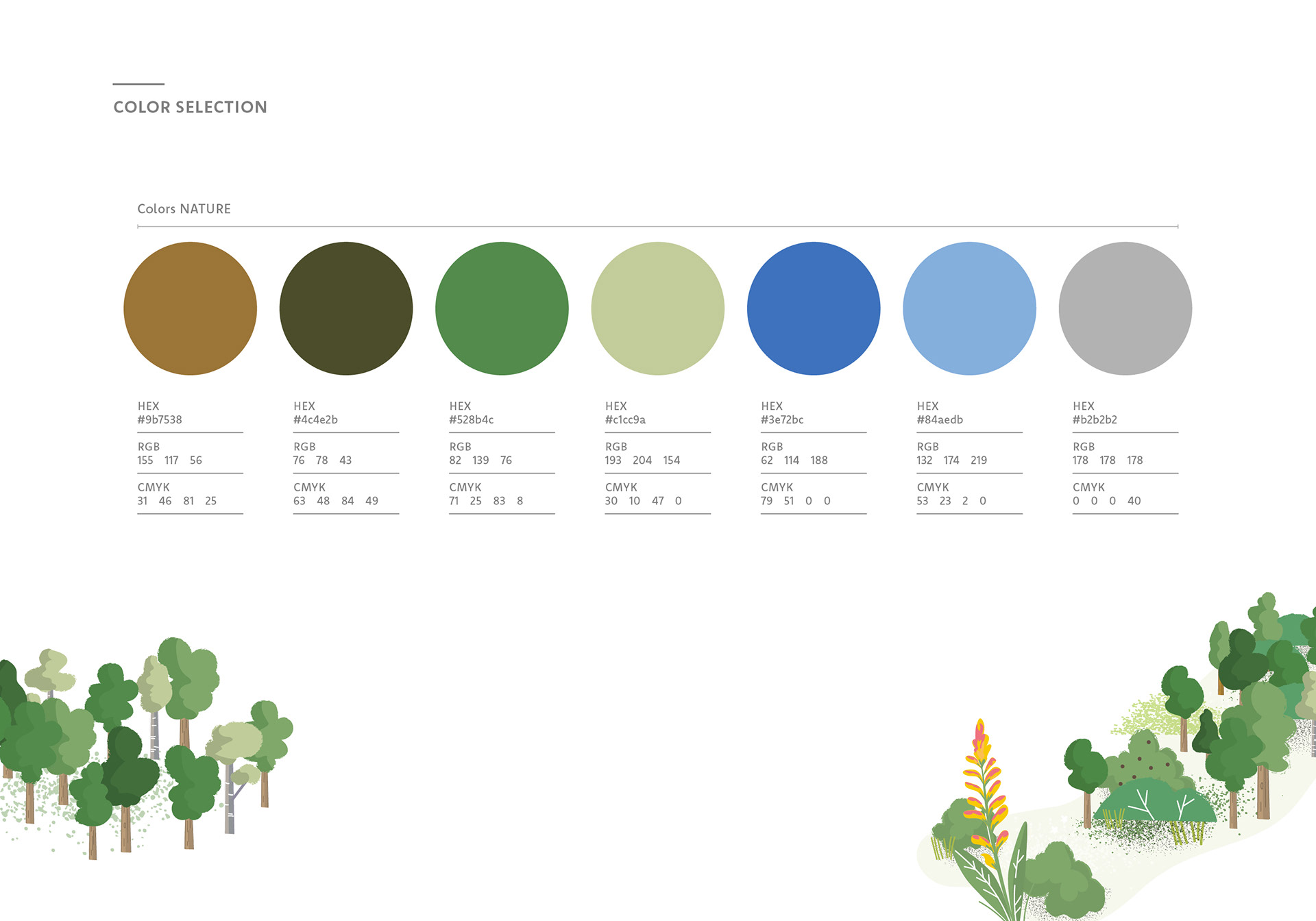 The image shows the color selection for nature. The color palette ranges from brown to green to blue and gray.
