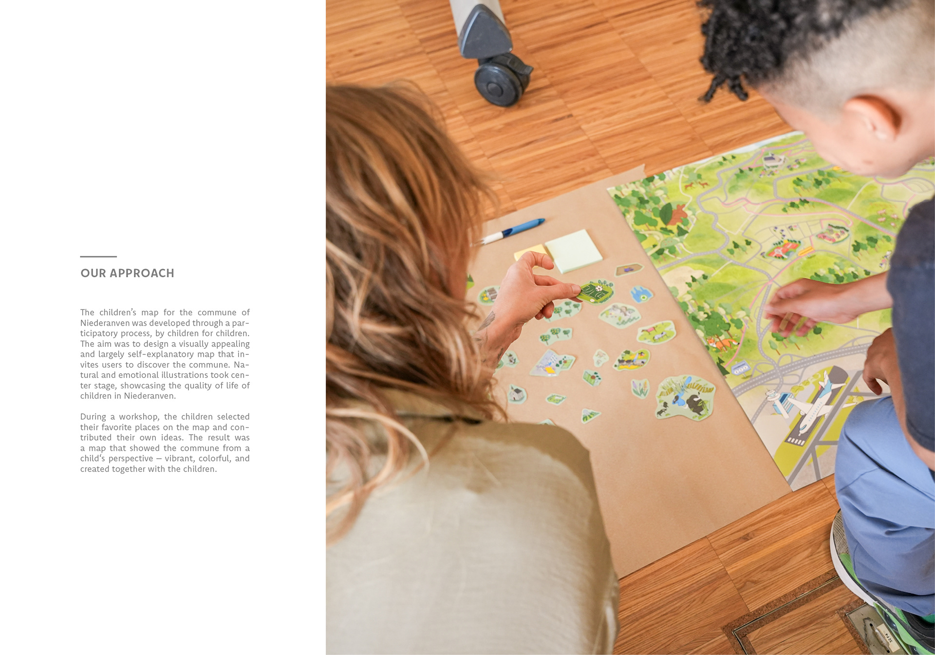 Photo of the workshop with children marking their highlights on the map