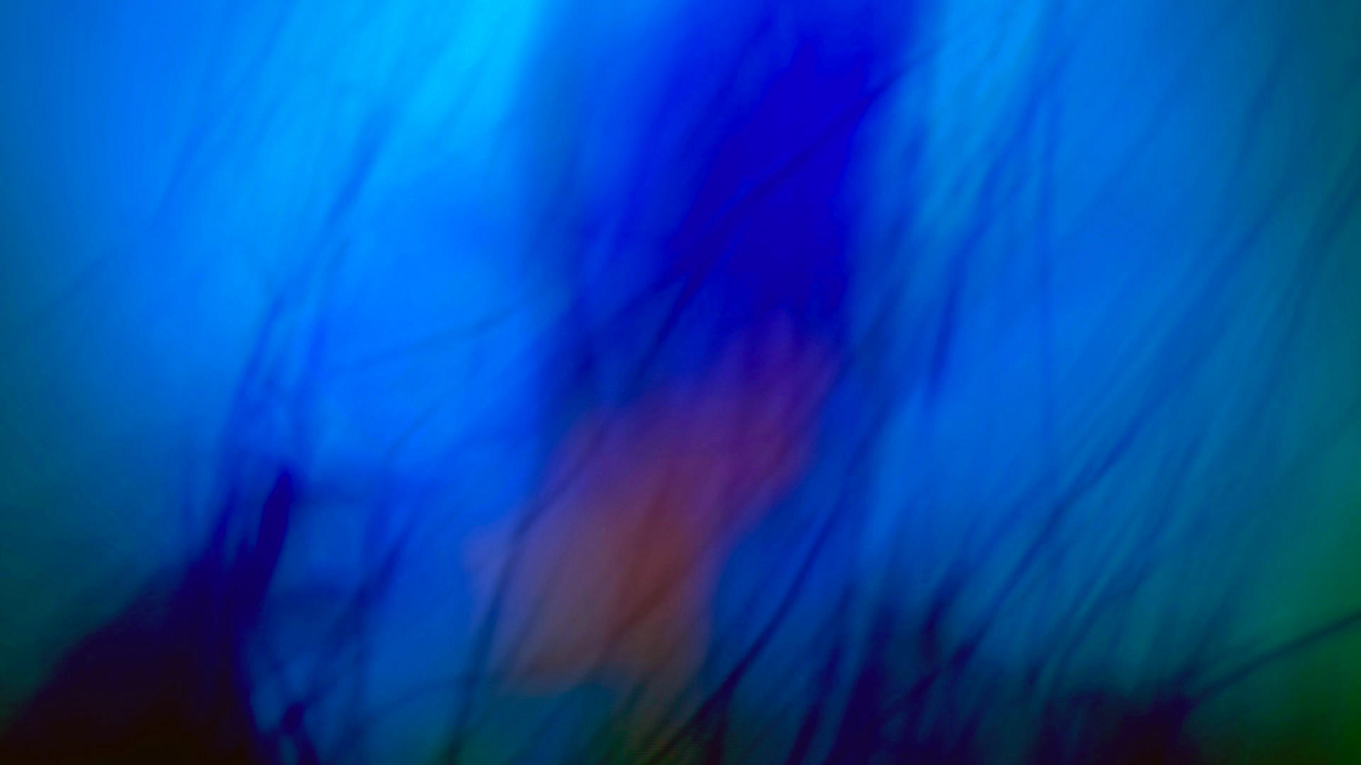    one in a series of three paintings depicting an abstract landscape in many shades of blue with hints of green orange and pink giving the viewer a sense of  being underwater